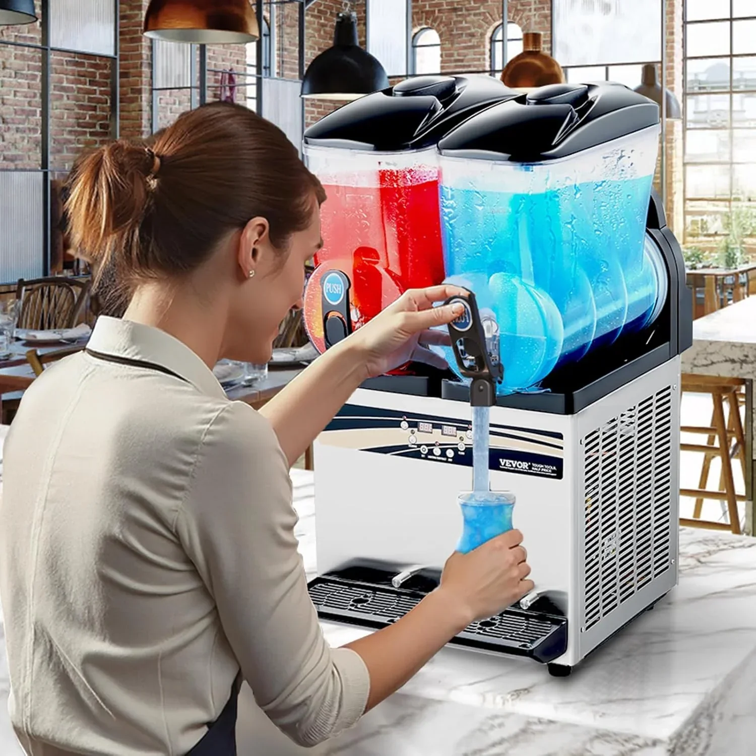 Machine à granita VEVOR 15 L x 2, double cuve, machine à margaritas professionnelle, 120 tasses, acier inoxydable