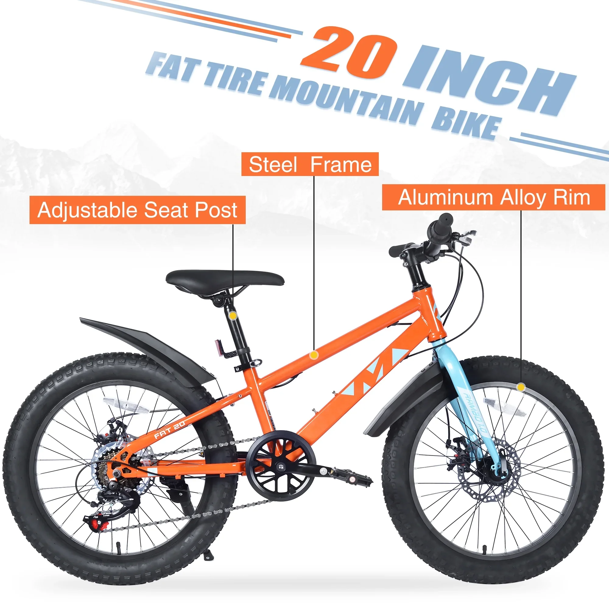 Ambifirner Newest Bike Fat Tire Mountain Bike with 20 Inch Wheels, 21 Speed with High Carbon Steel