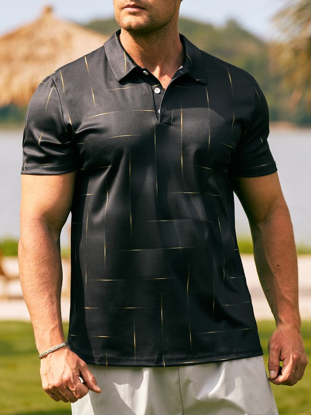 Polo à manches courtes imprimé à revers et motif géométrique dégradé, collection Casual Art.