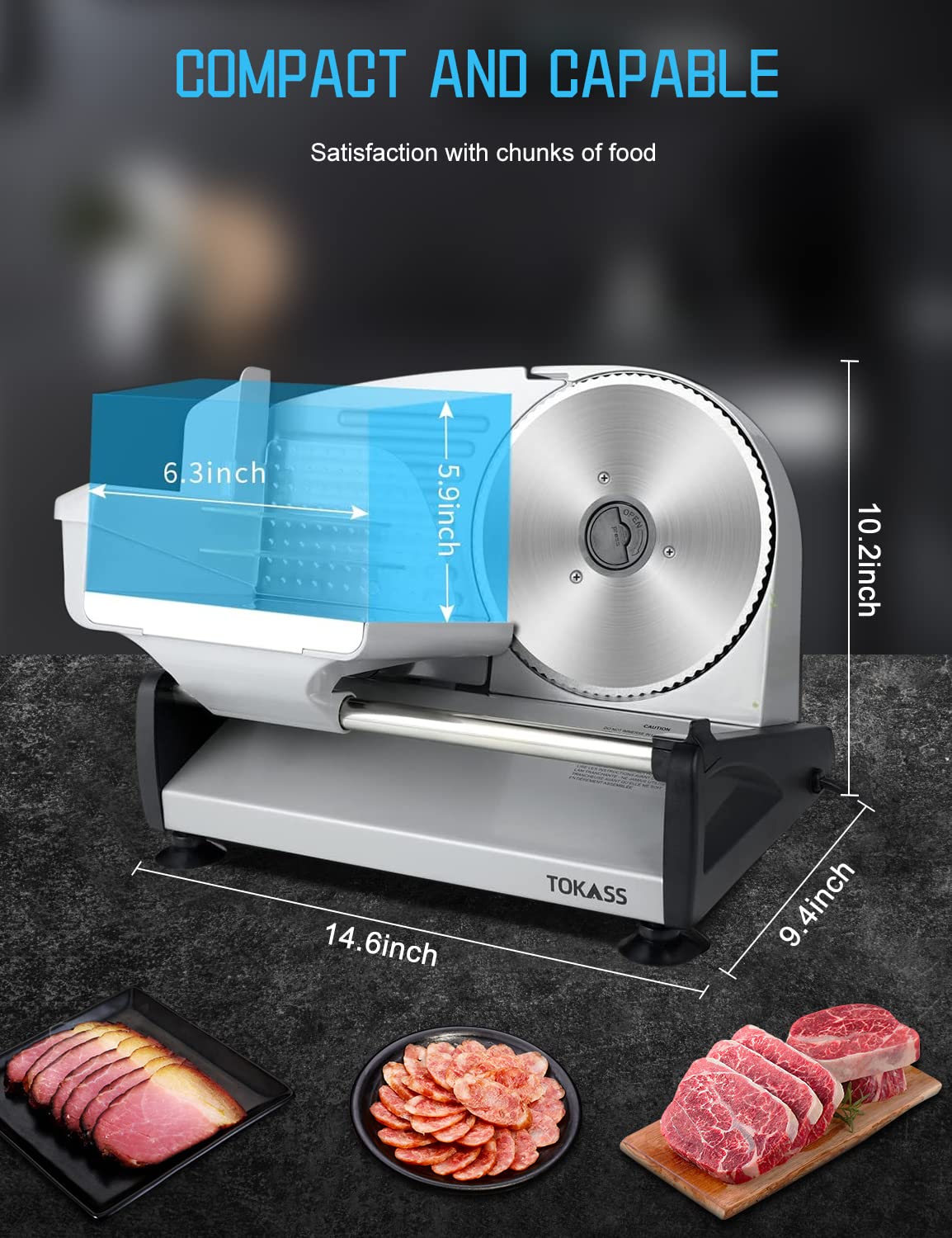 TOKASS Electric Deli Food Slicer with 7.5'' Stainless Steel Blade