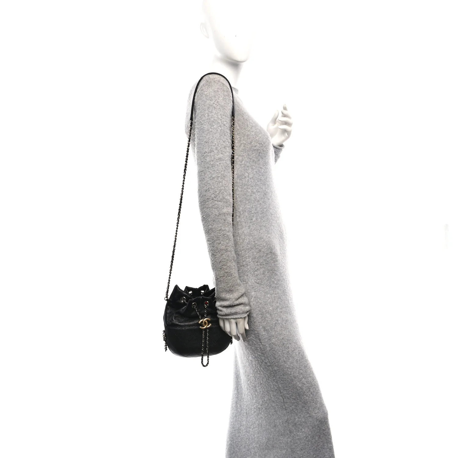 Aged Calfskin Quilted Small Gabrielle Bucket Black