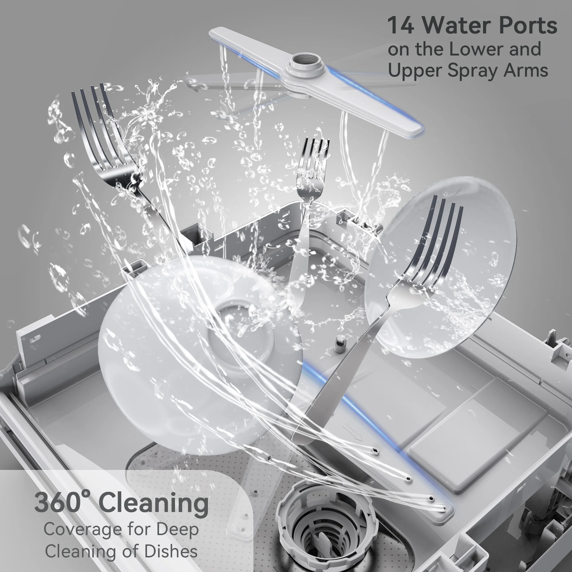 Portable Countertop Dishwasher, 5 Washing Programs, 5L Built-in Water Tank and Air-Dry Function, HMX-DW03(Glass Door) - Image 6