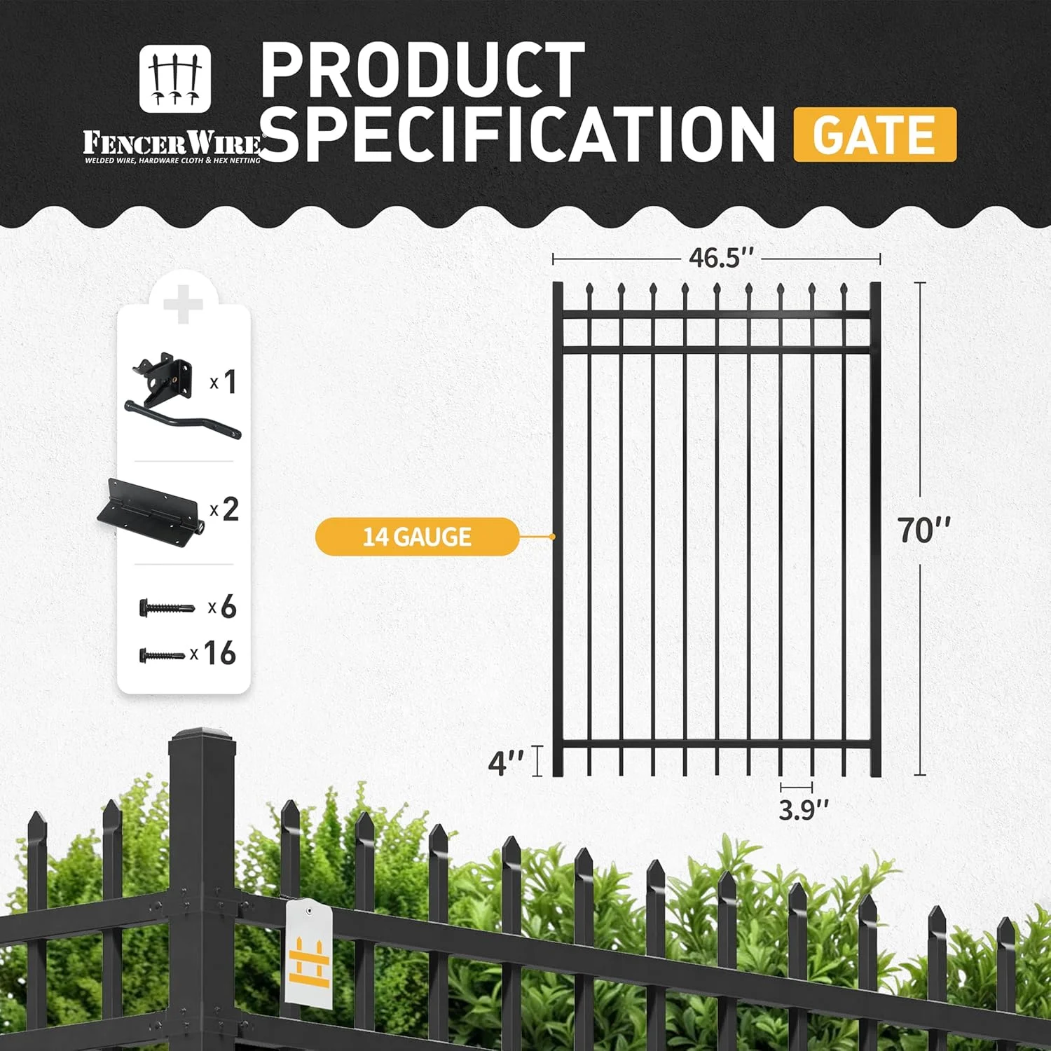 Heavy Duty Pinnacle Fence Gate, 6FT Height x 4FT Width Outdoor Fence Gate, Outdoor Anti-Rust Metal Steel Gate for Fencing Barrier, Decorative Garden Gate for Residential, Yard, Pool,Patio(Gate/1) - Image 10