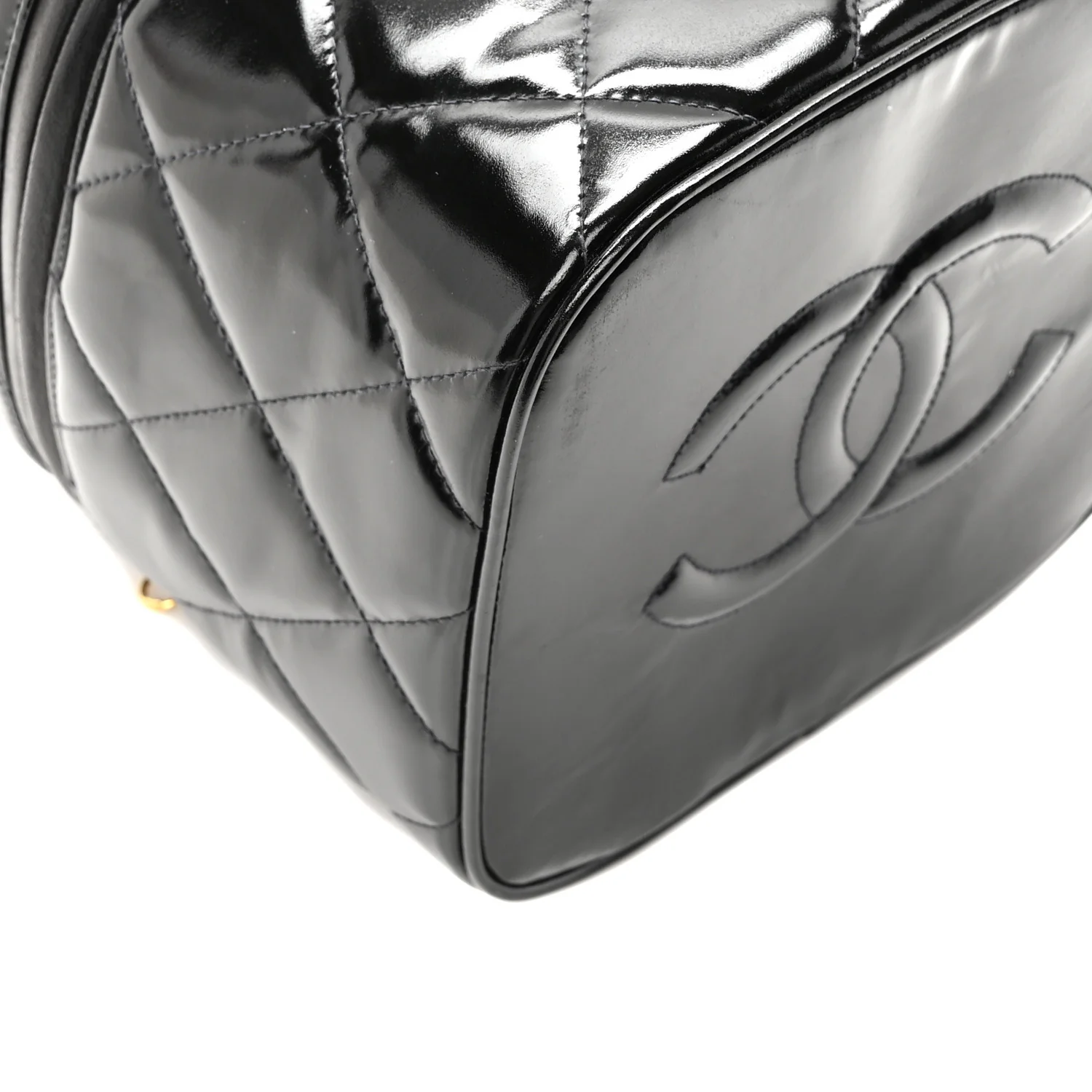 Patent Quilted Top Handle Vanity Case Black