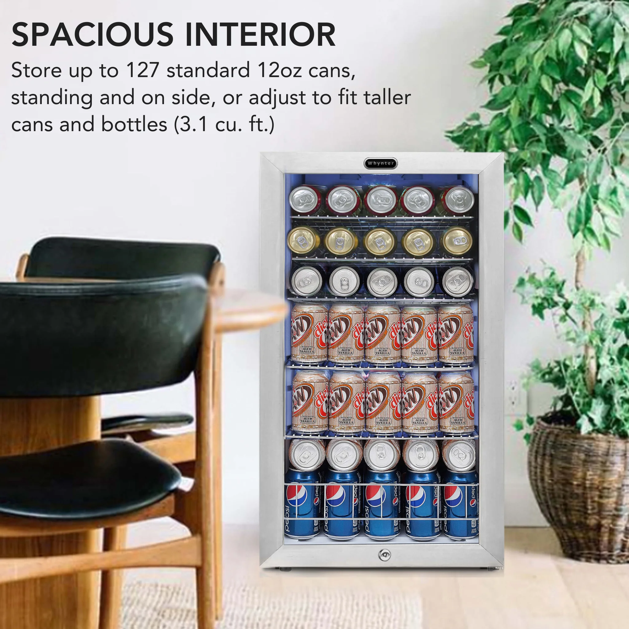 3.3 Cubic Foot Beverage Center Fridge with Lock Stainless Steel - Image 4