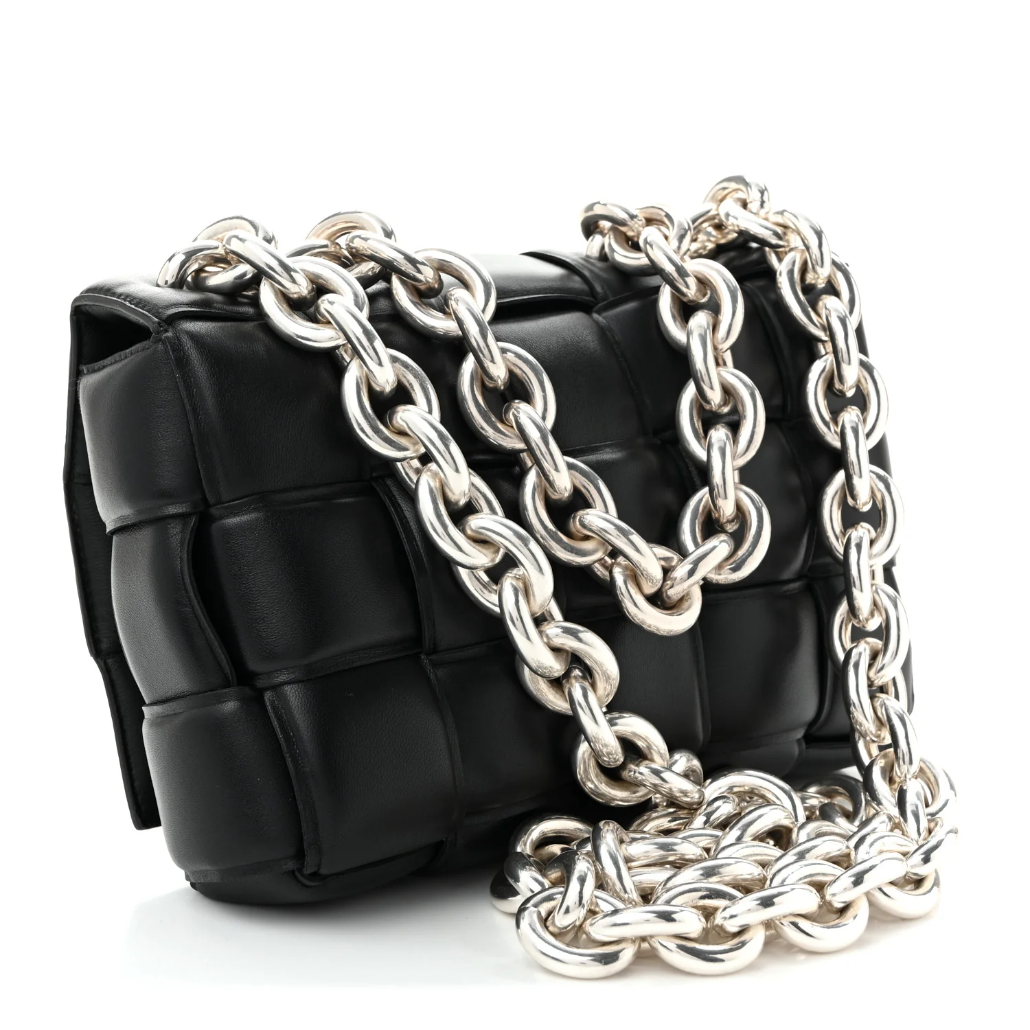 Lambskin Maxi Intreccio Padded Chain Cassette Crossbody Bag Black