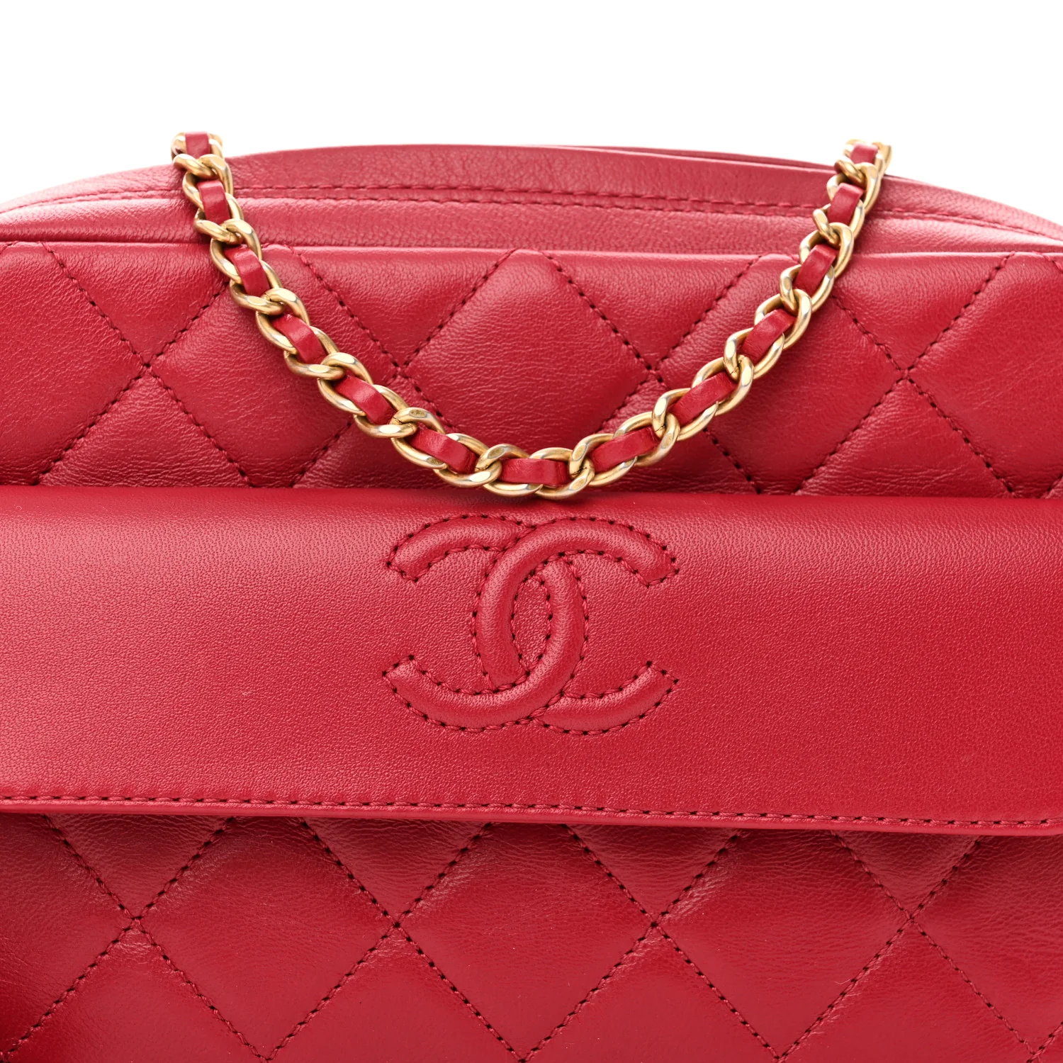 Lambskin Quilted Chain & Tassel Small Camera Case Fuchsia
