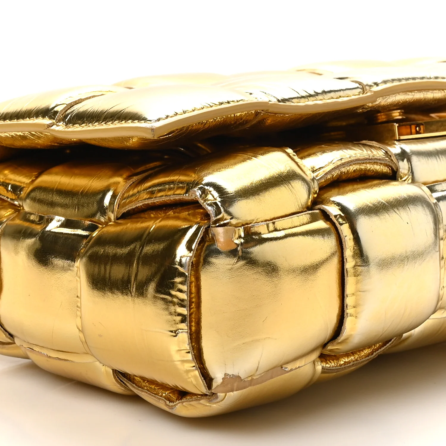 Mirror Lambskin Maxi Intreccio Padded Cassette Crossbody Bag Gold