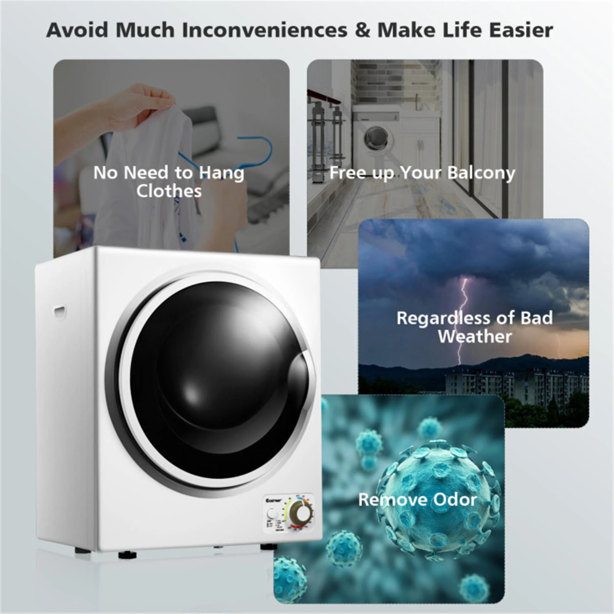 850W Compact Portable Clothes Dryer 10 lbs Wet Capacity, 5.5 lbs Dry Load, Quiet Design ( - Image 4