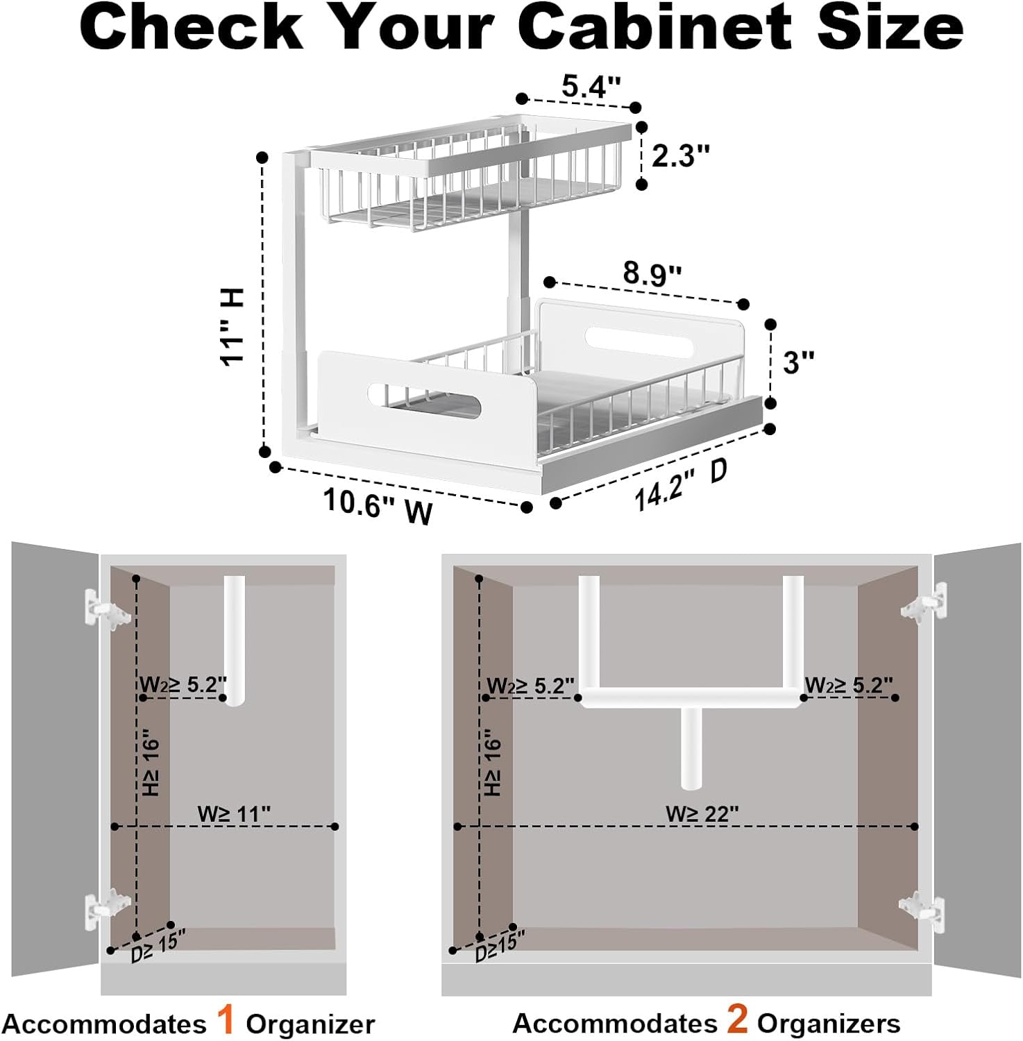 REALINN Under Sink Organizer, L-Shaped 2 Tier Pull Out Cabinet Organizer