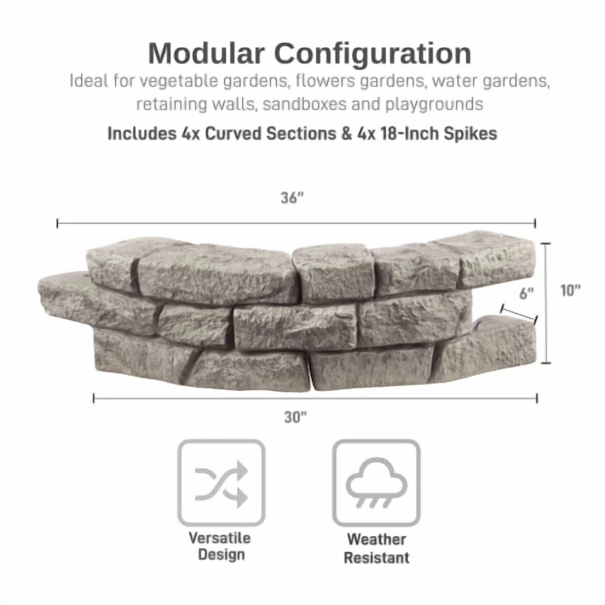 RTS Home Accents Rock Lock Raised Garden Bed Curved Rock (Pack of 4)