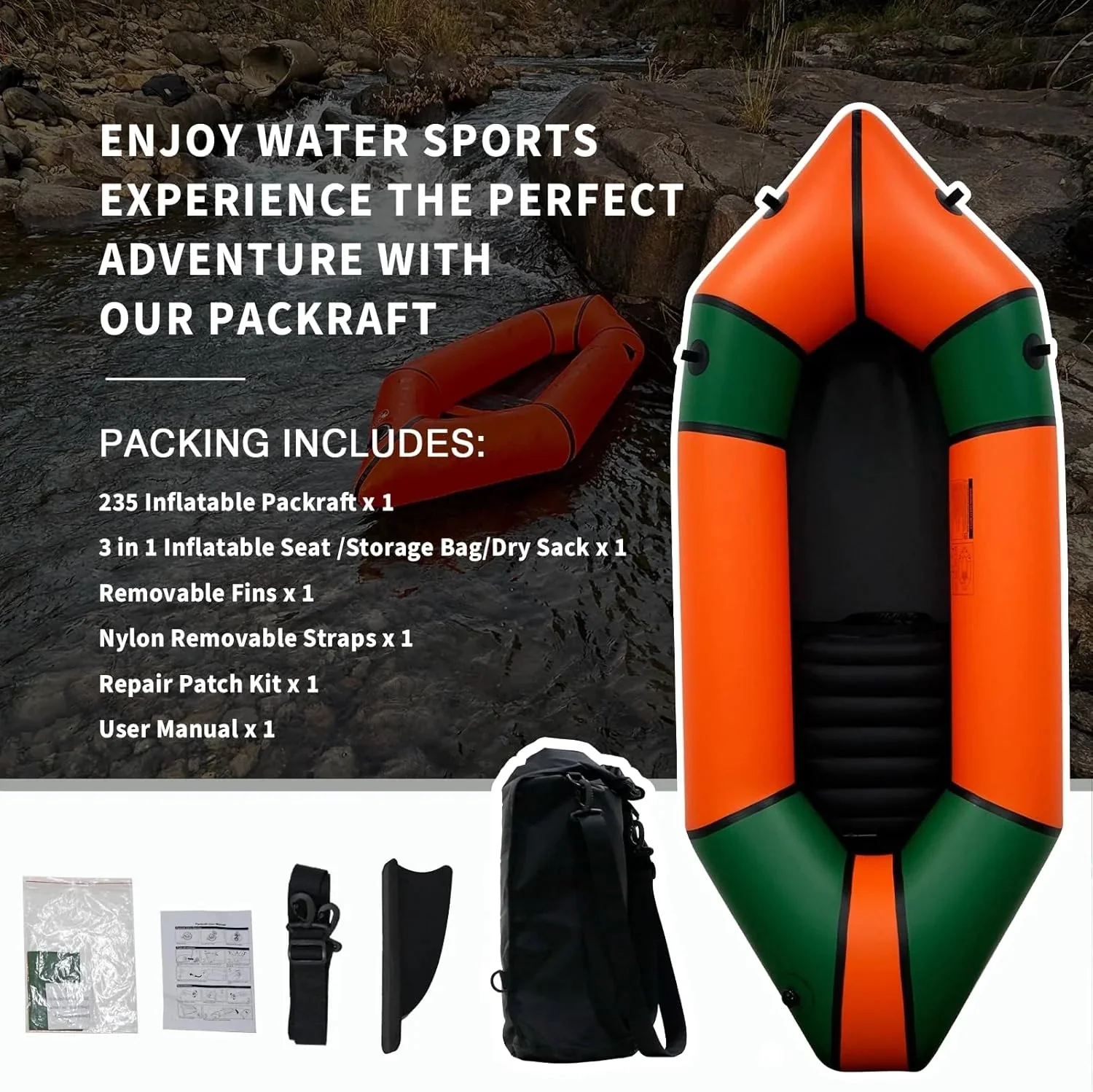 Lightweight Packrafts Tpu Inflatable Kayak for Flat Water Rafting Camping Trip Fishing Water Adventures 1 Person 2 Person Packraft 330LB 660