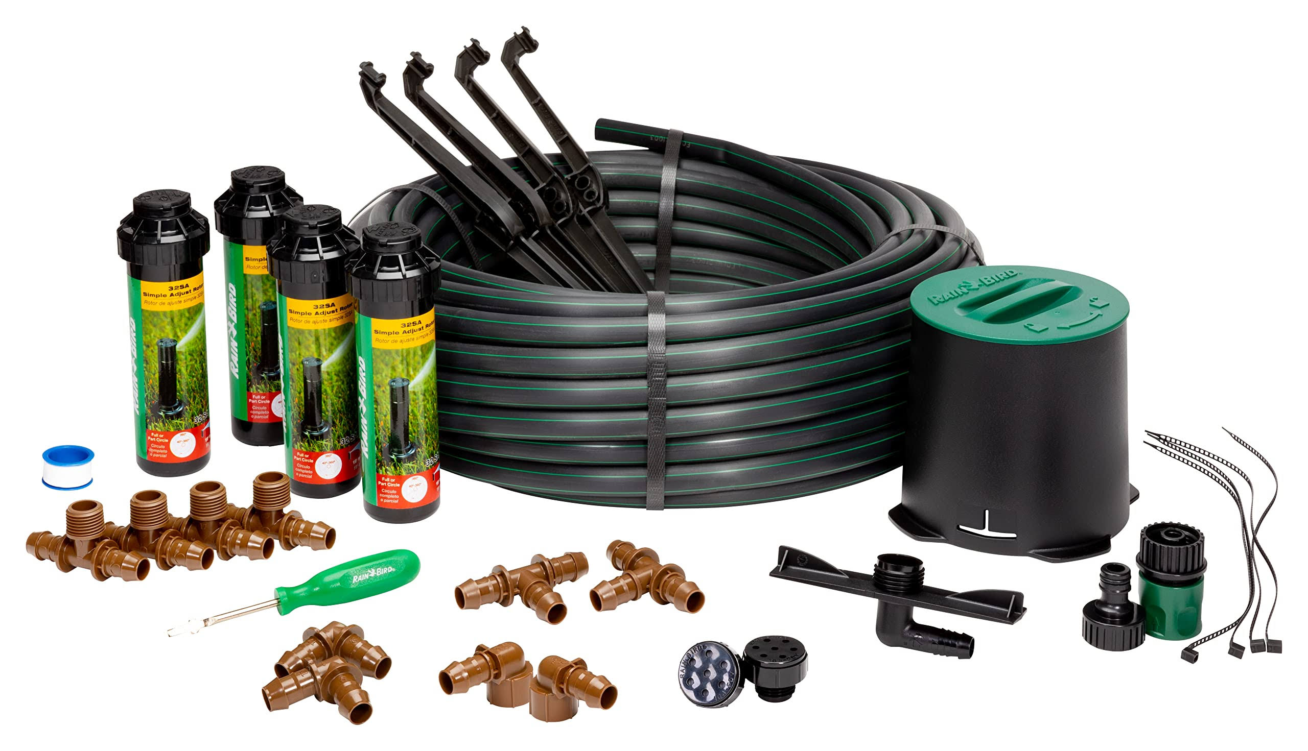 Rain Bird 32HE In-Ground Pro Rotor Pop-Up Sprinkler System Kit with Click-N-Go Garden Hose Connection, Black