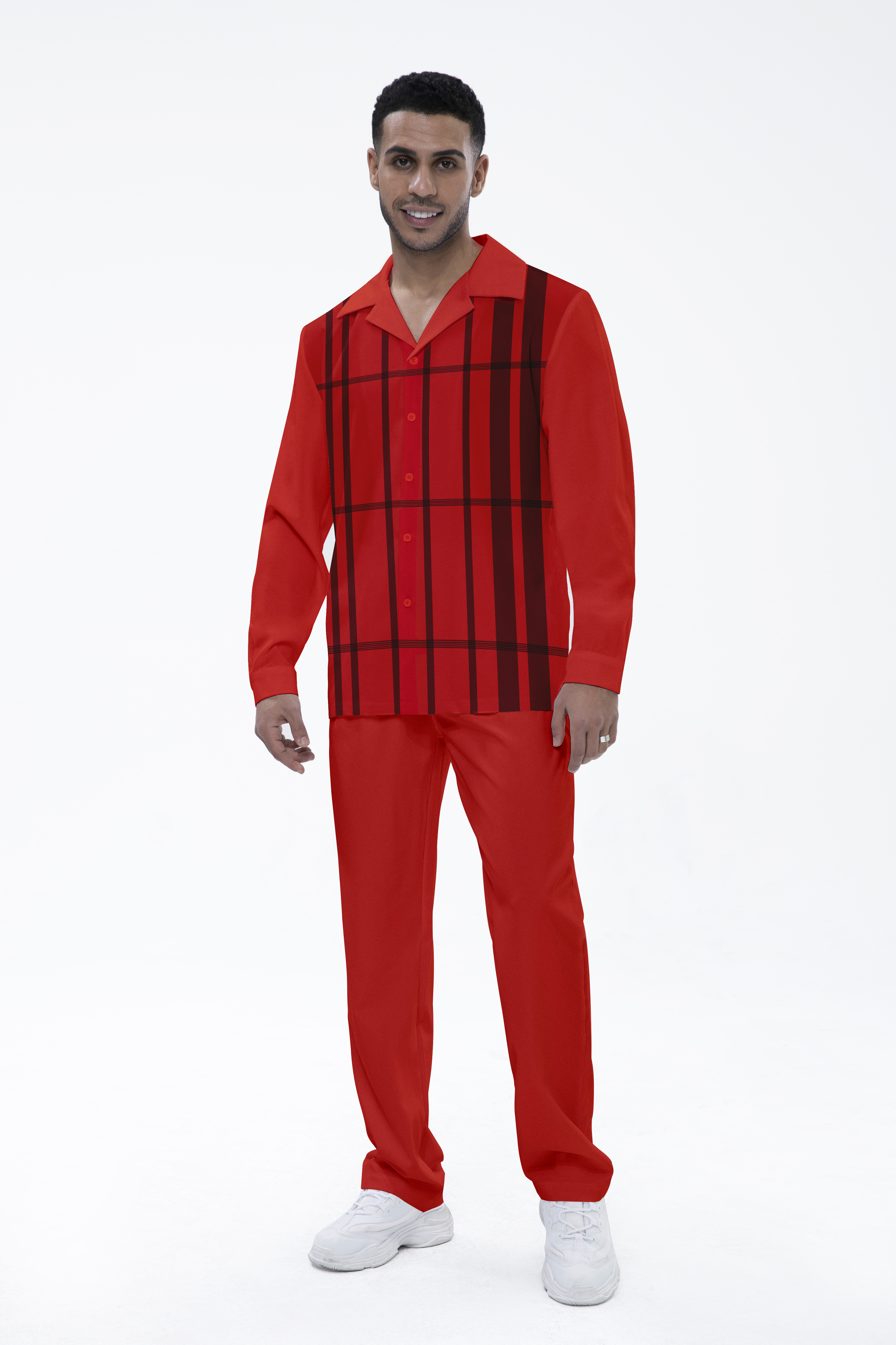 Suitmens Men's Red Casual Long Sleeve Hiking Suit