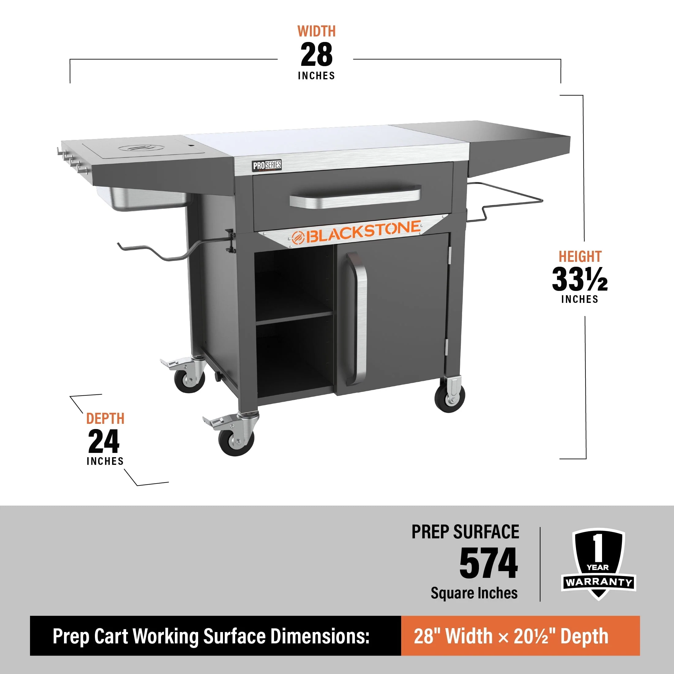 ProSeries 28" Serve and Store Prep Grill Cart with Cabinet in Black - Image 4