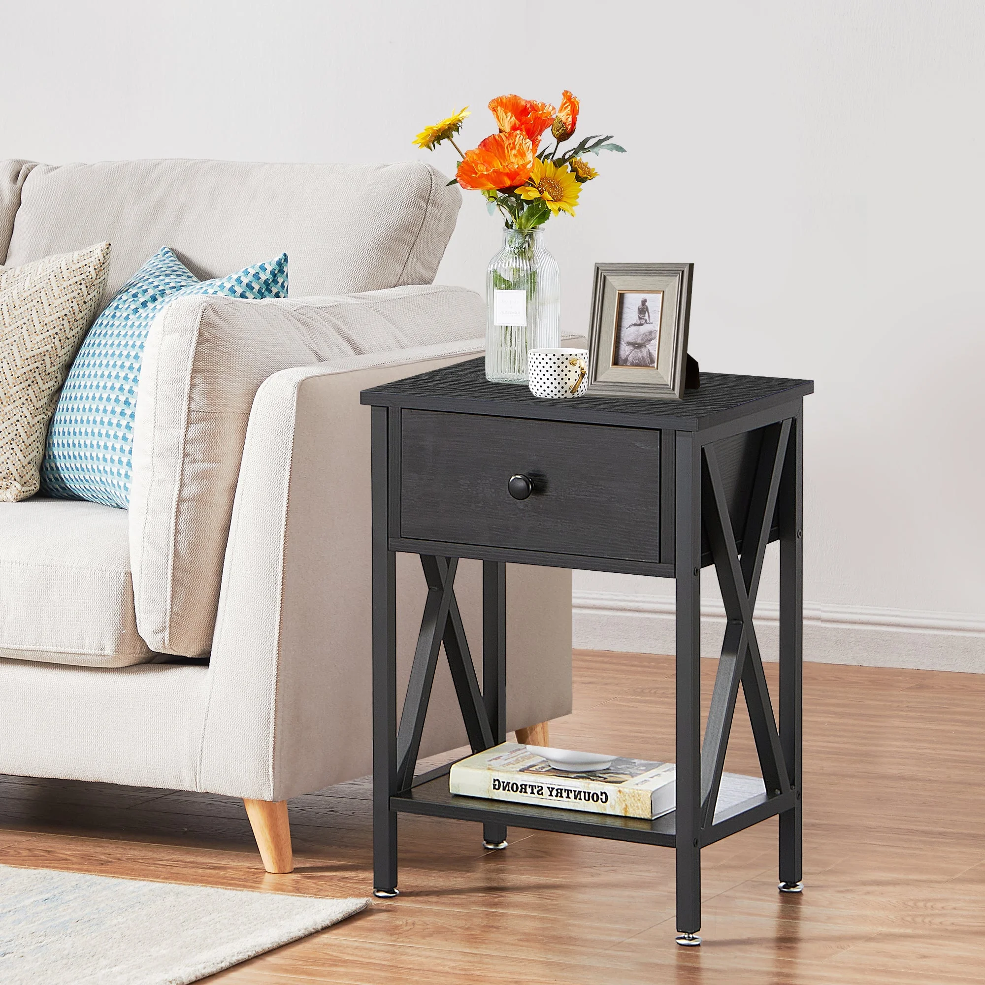 3-Piece Bedroom Set with Twin Size Bed Frame and 1-Drawer Black Nightstands(Twin/Black Nightstands) - Image 8