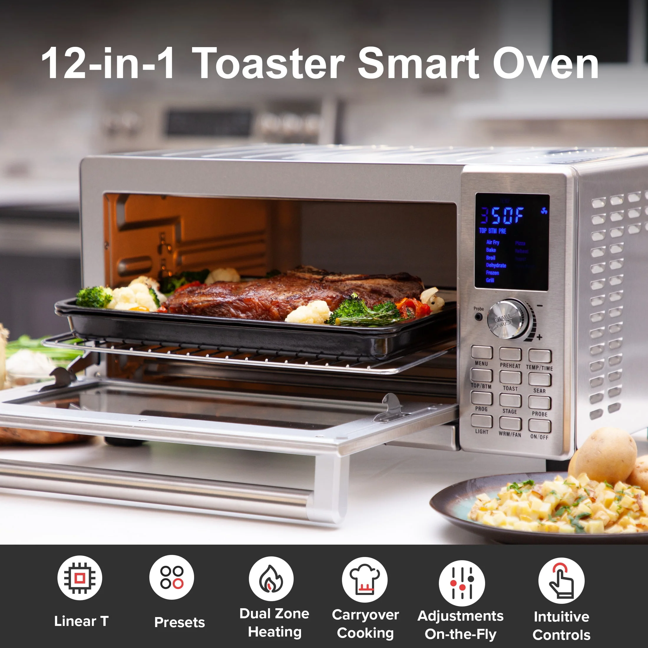Nuwave Bravo XL Oven 1800 - Watt Stainless Steel Convection Oven 12 - in - 1 Smart Toaster Oven
