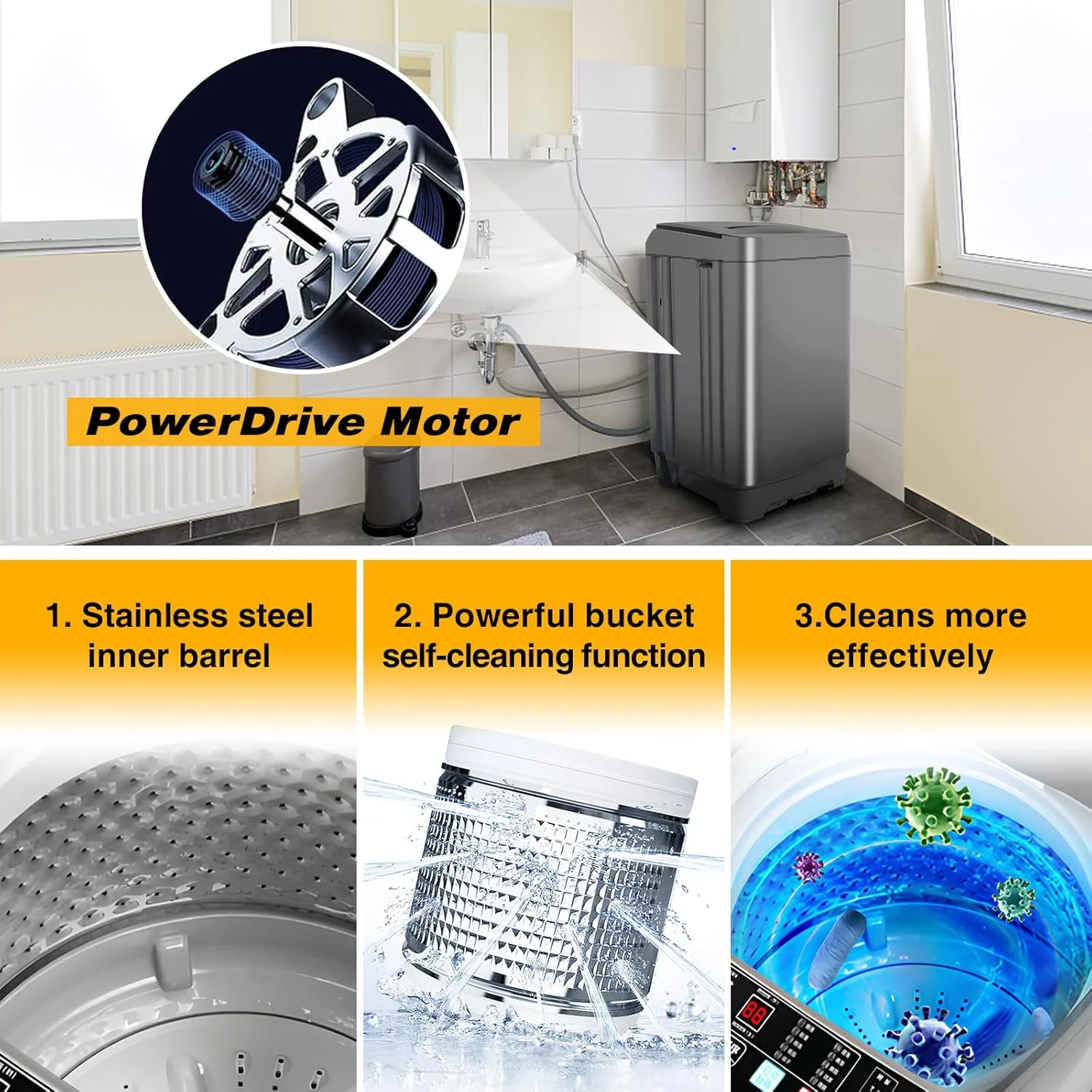 Portable Washing Machine, 25 lbs Full Automatic Washer with 10 Programs 8 Water Levels, Top Load Clothes Washing Machines with LED Display for Home, Apartment, Grey - Image 8