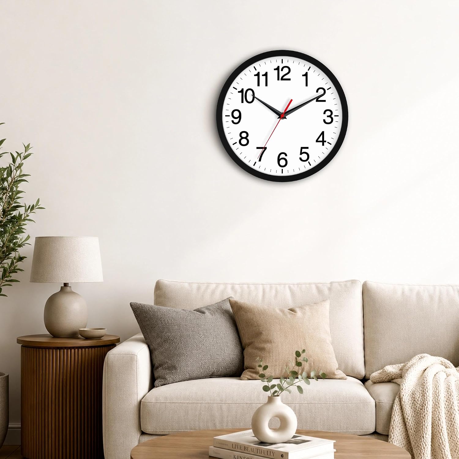 Rohioue Wall Clock Analog 8 Inch Black Battery Operated Silent Clock| Easy To Read, Non-Ticking, Round, Accurate, Kitchen, Living Room, Classroom, Office, School