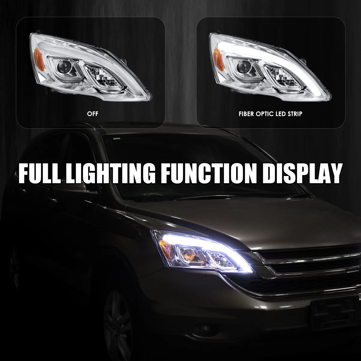 JDM Glossy Black Smoke LED Projector Headlights Compatible with 2007-2011 Honda CR-V, Left + Right Pair Headlamps Assembly(Glossy Black Housing Smoke Lens) - Image 8