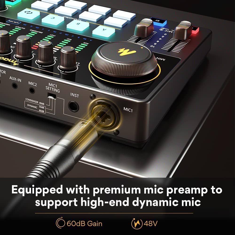 MAONO Audio Interface. 10-Channel Podcast mixer with Pro-preamp
