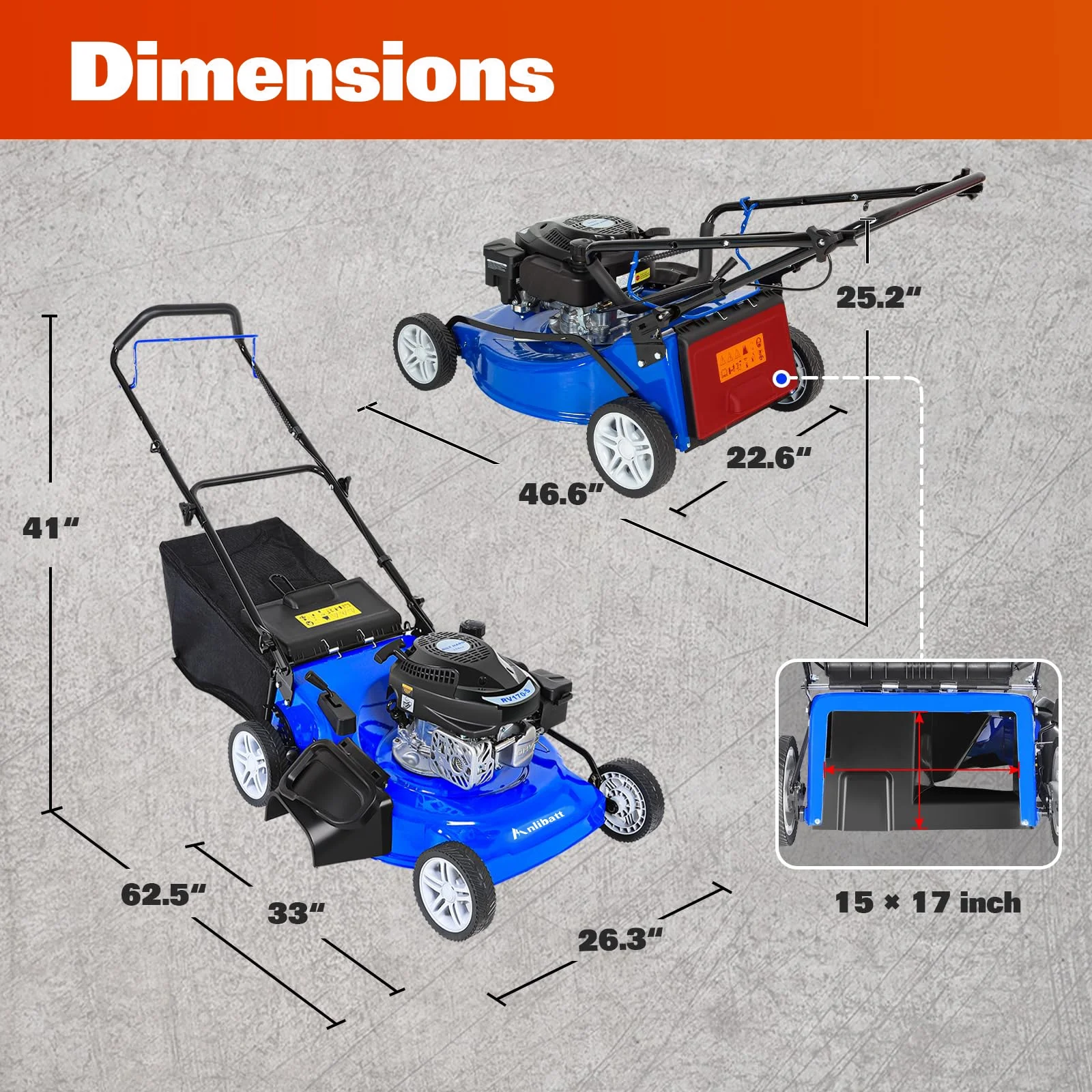 Anlibatt 21 in Gas Lawn Mower, Gasonline Lawnmower Walk - Behind Push Mowers with Bagging 201cc 5.7HP 4 - Cycle OHV Engine, Adjustable Cutting Height Gas Powered Lawnmower