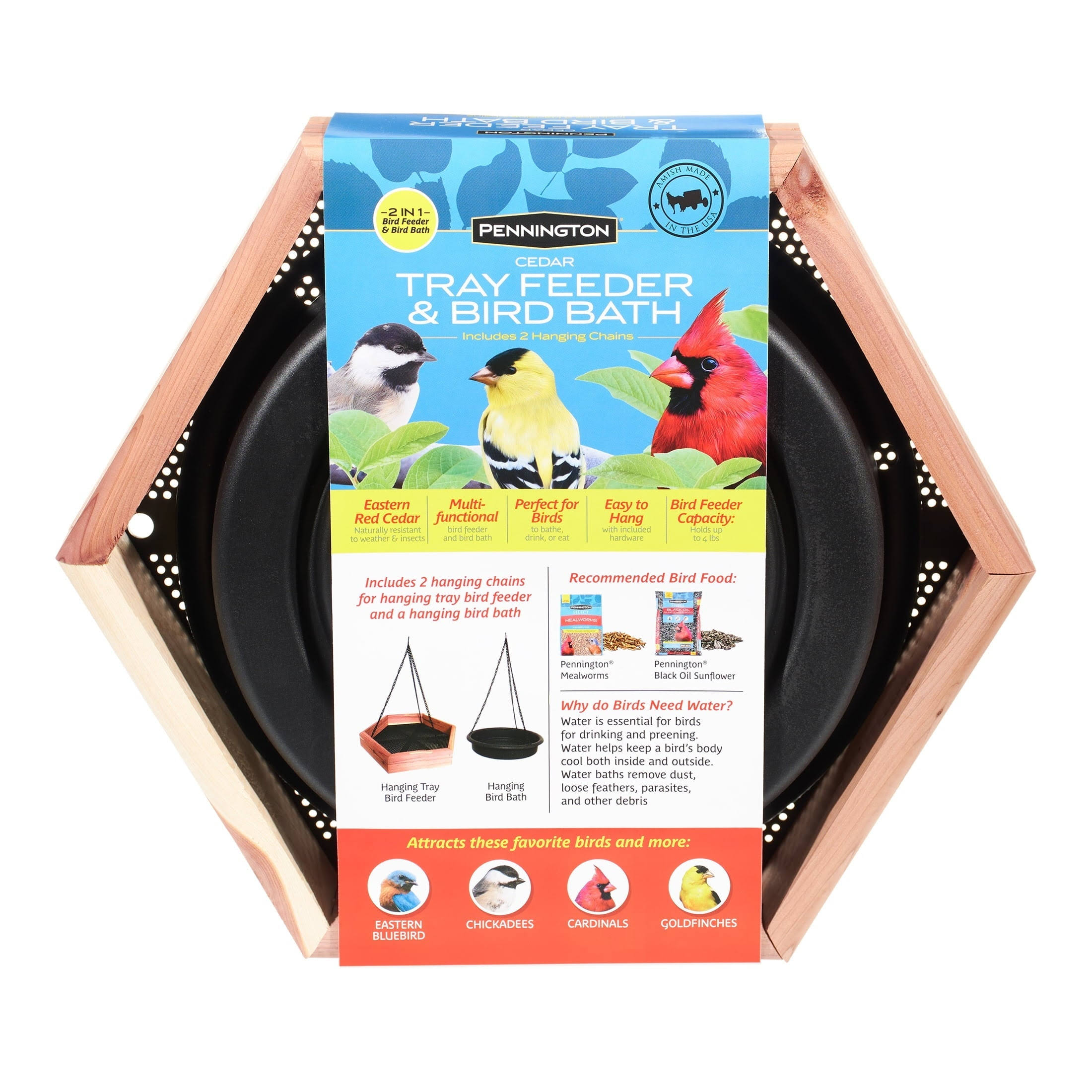 Pennington Red Cedar 2 in 1 Wild Bird Bath and Wild Bird Feeder, 4 lb.