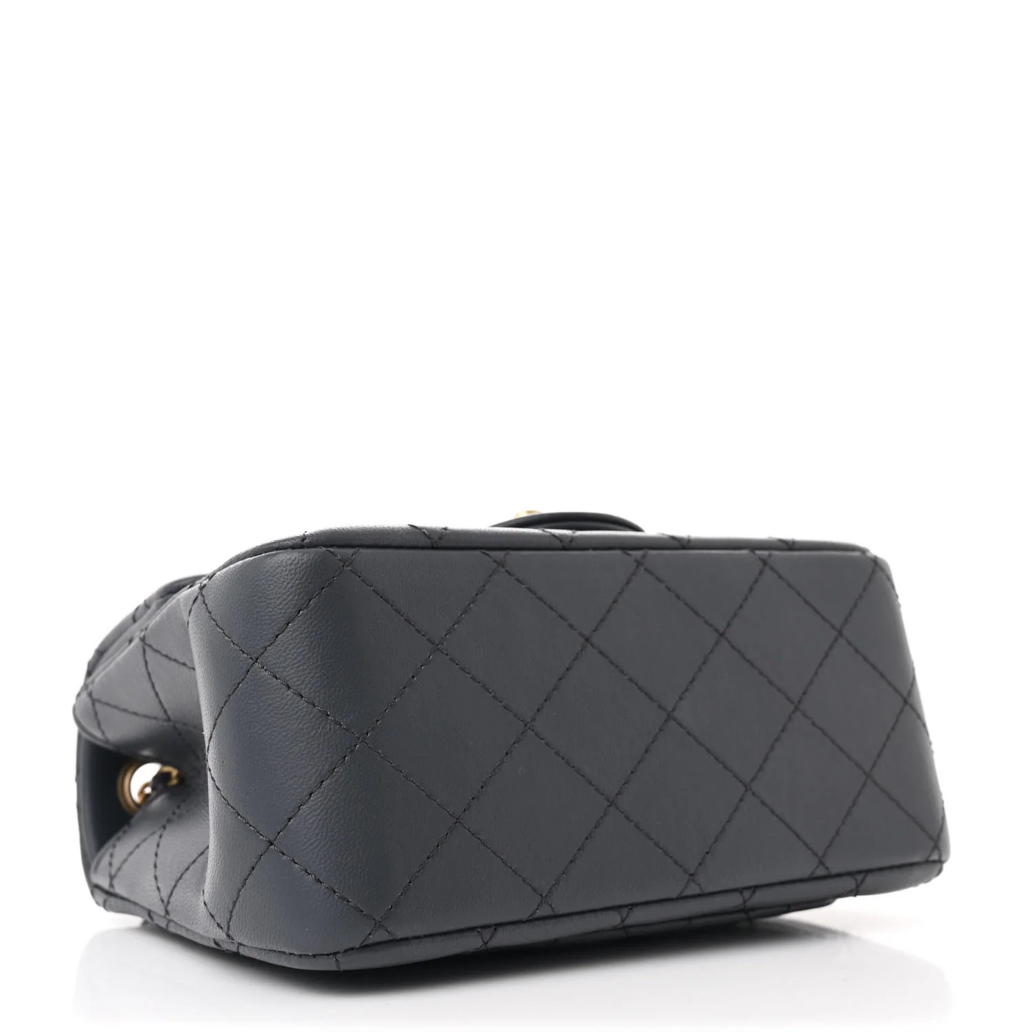 Lambskin Quilted Mini Pearl Crush Flap Dark Grey