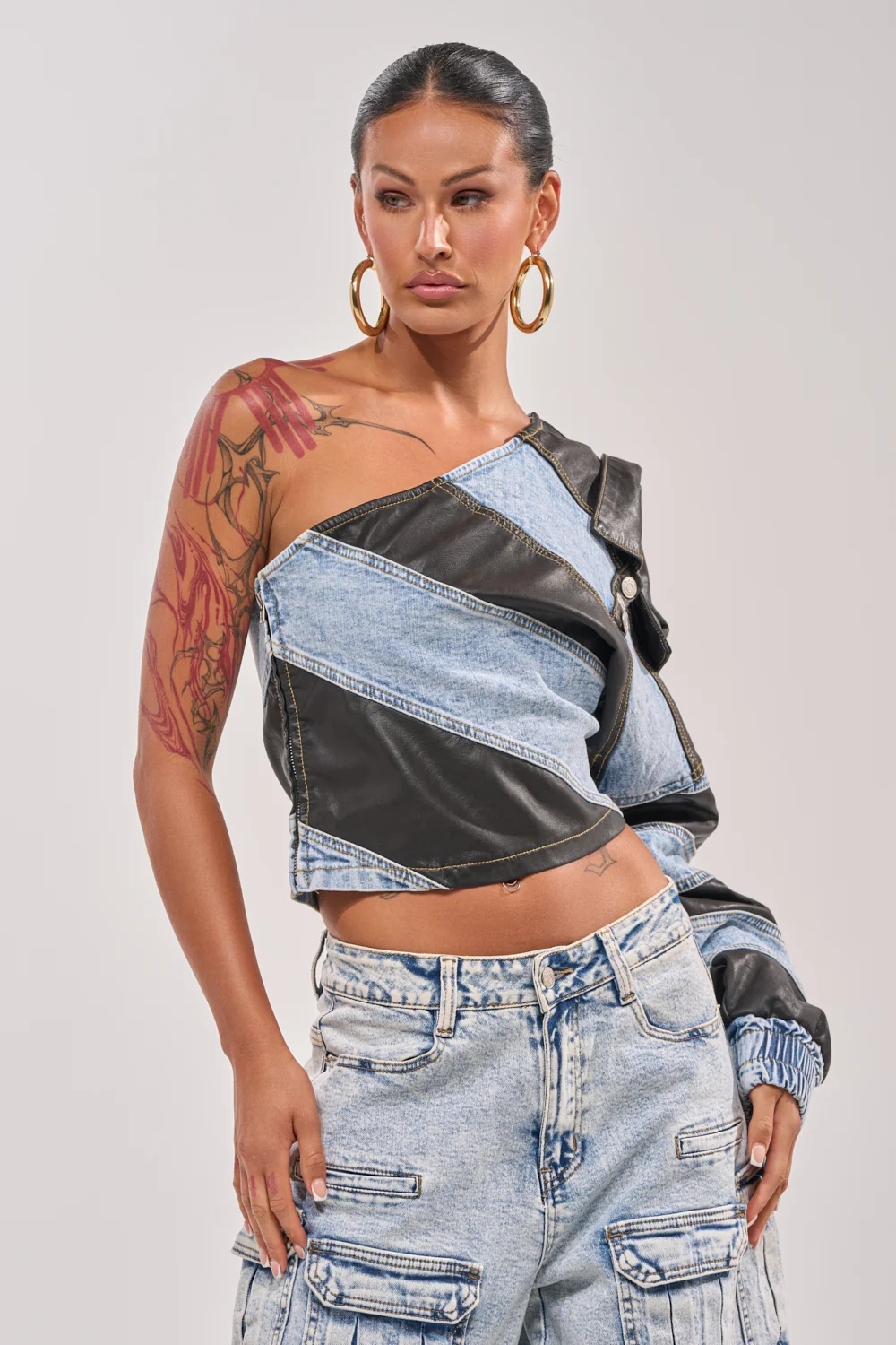 DISILLUSIONED DENIM PU TOP - Akira Store