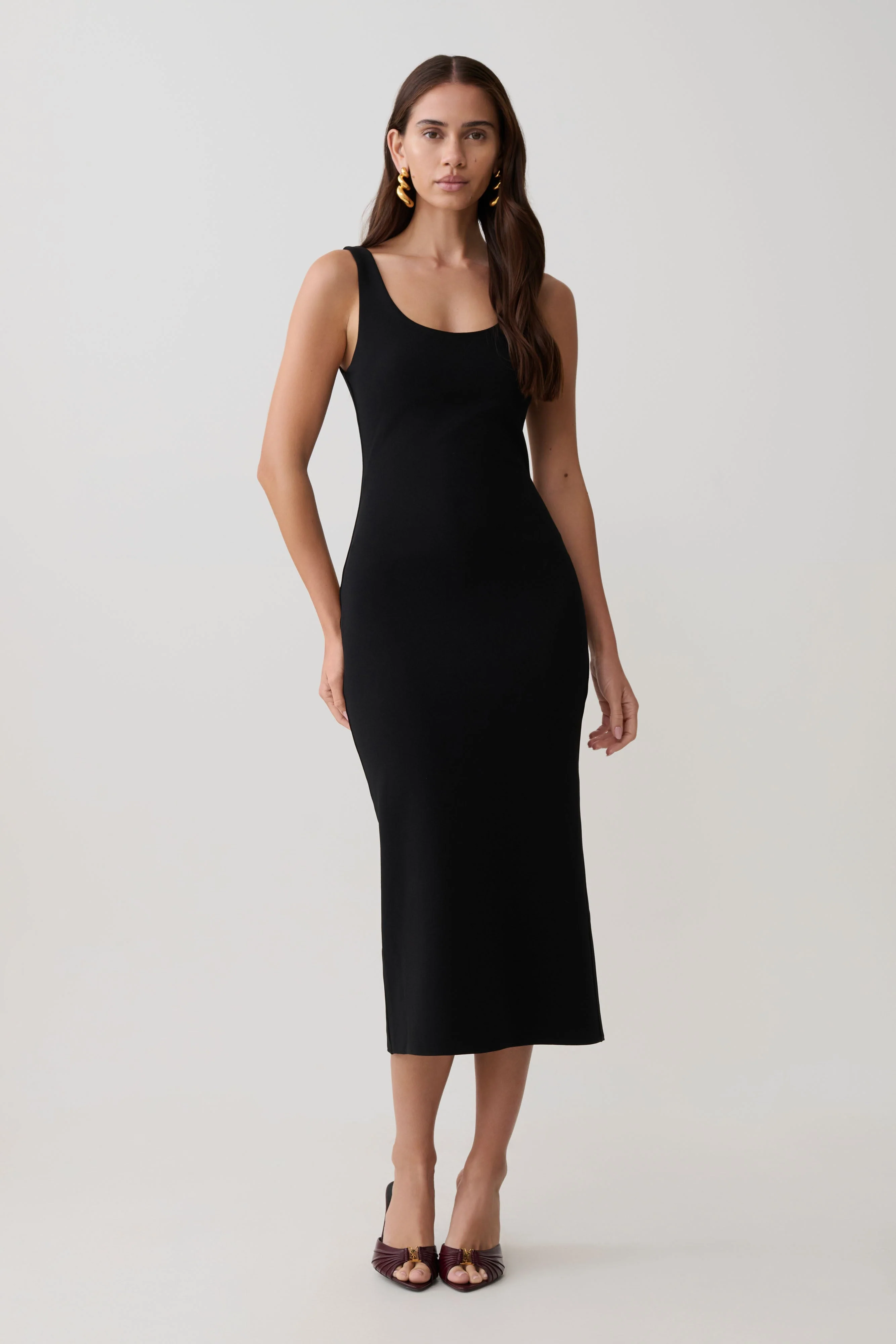 Allyra Scoop Stretch Crepe Midi Dress - Black