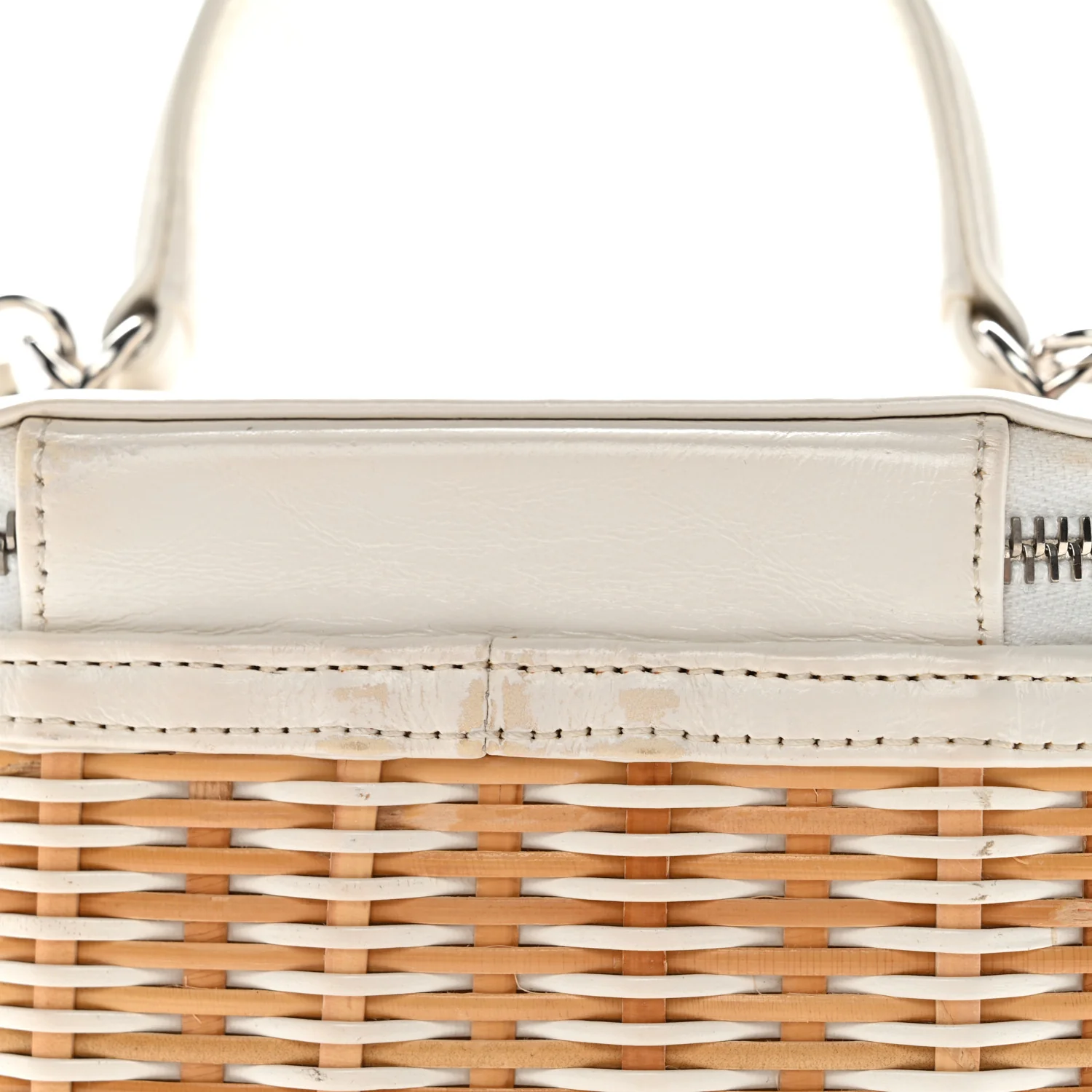 Calfskin Raffia Small Vanity Case Bag White Beige