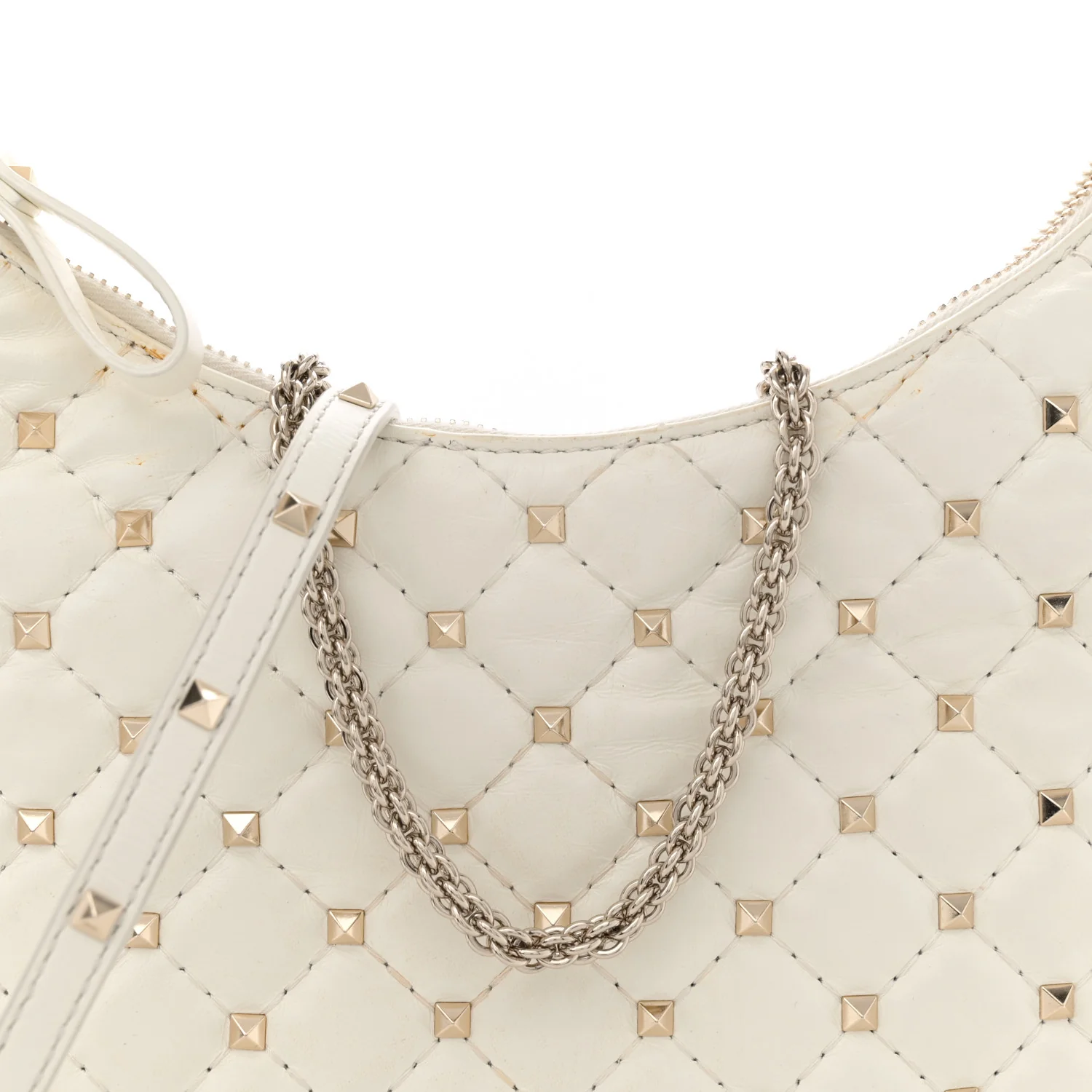 Nappa Small Rockstud Spike Hobo Ivory
