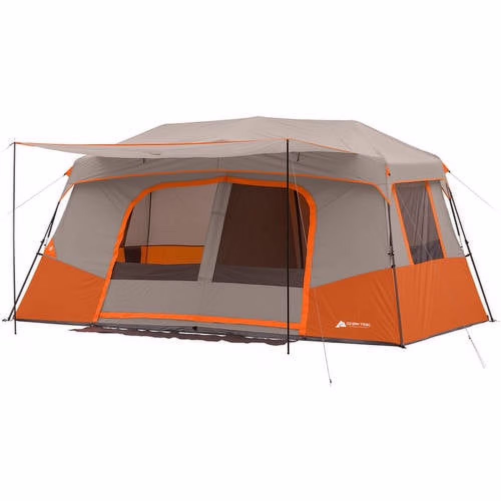 11-Person Instant Cabin Tent with Private Room �C 3-Room Family Camping Tent with Awning(Orange)
