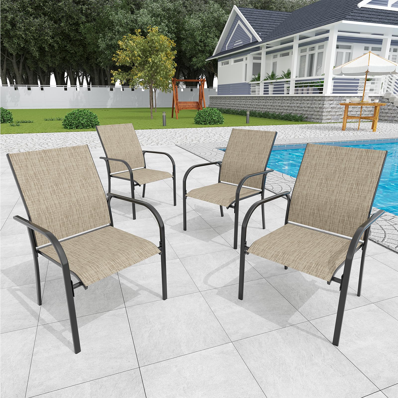 AECOJOY Patio Dining Chairs Set for 4, Stackable Textilene Patio Chairs