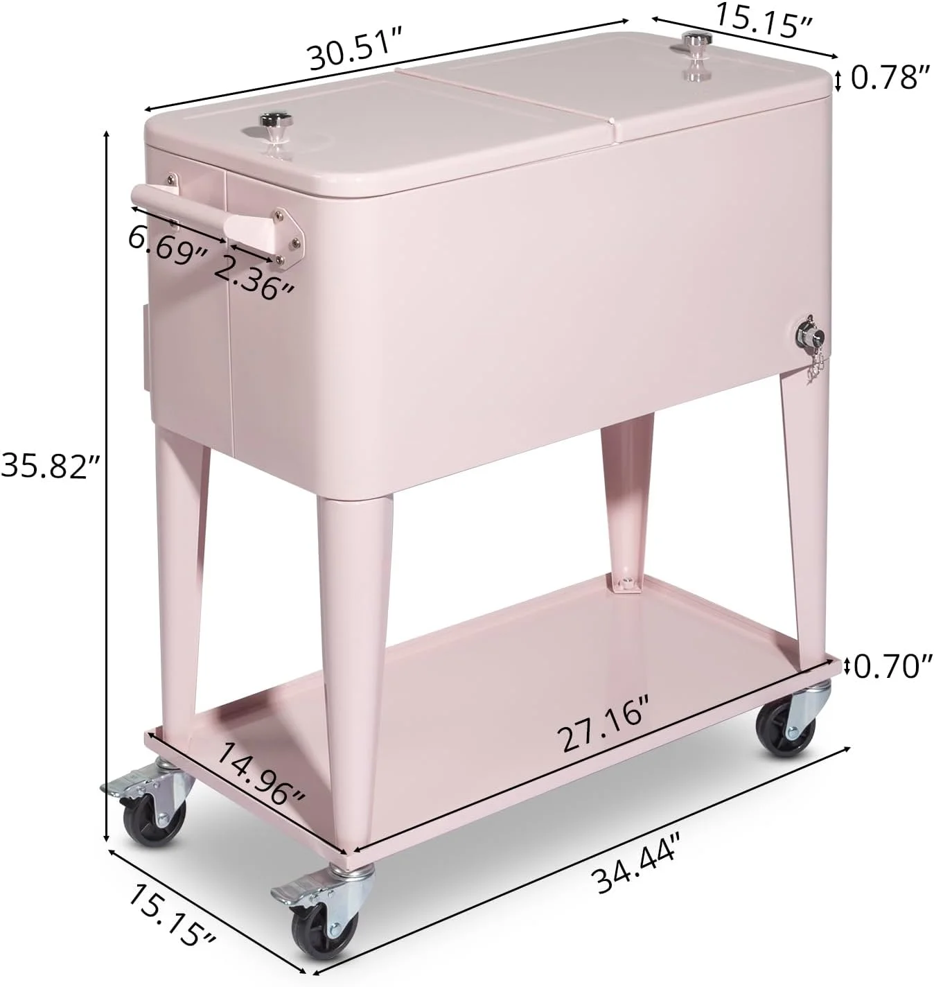80 Quart Rolling Ice Chest, Portable Bar Drink Cooler with Catch Basin, Bottom Storage Tray and Bottle Opener for Patio Party BBQ Beach Activities(Pink) - Image 2