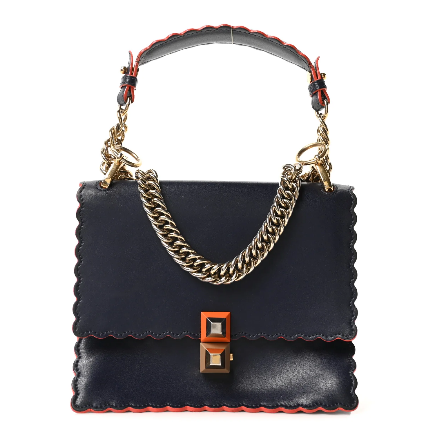 Vitello Liberty Scalloped Studded Small Kan I Shoulder Bag Blueberry