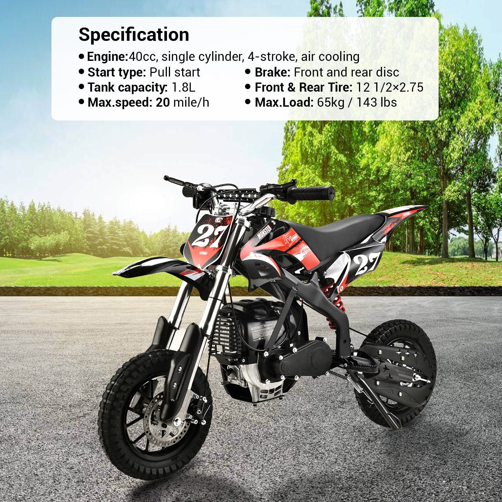 Mini Dirt Bike Gas Powered 4-Stroke 40cc Pocket Pit Bike Brakes Motorcycle for Kids Teens Black(Black) - Image 2