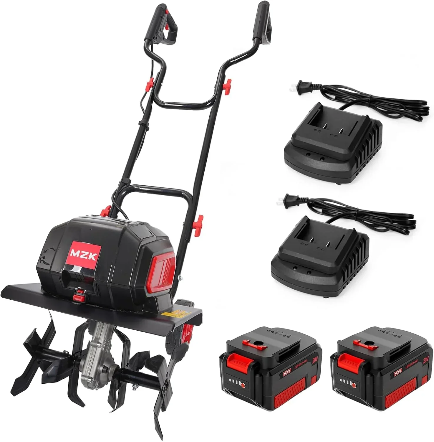 Motoculteur de jardin sans fil MZK 40V 12 pouces, alimenté par batterie, 2 batteries de 4,0 Ah