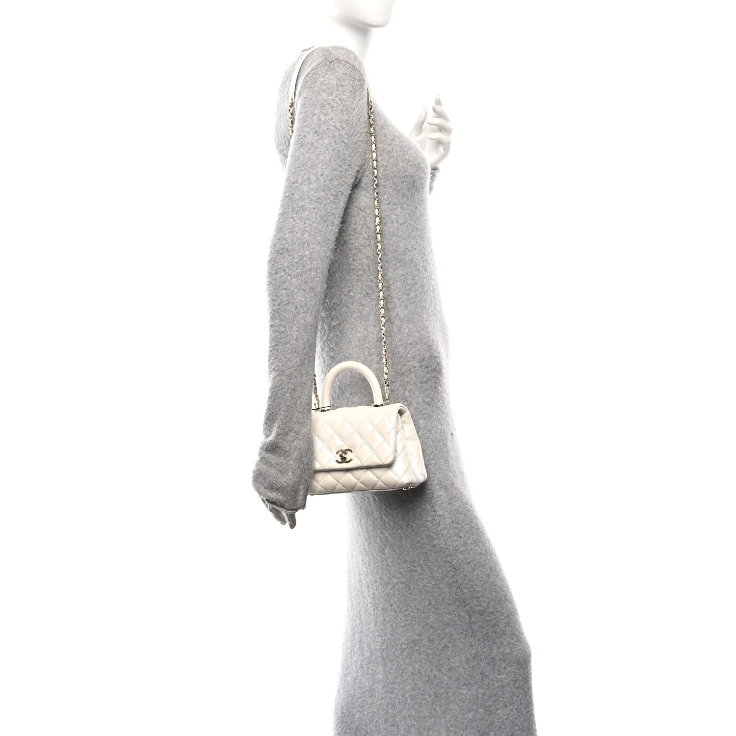 Iridescent Caviar Quilted Extra Mini Coco Handle Flap White