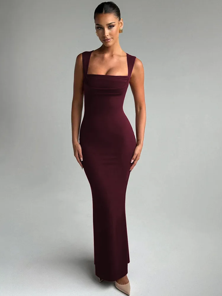 Robe Maxi Moulante Col Carré Robe de Soirée Sculptante
