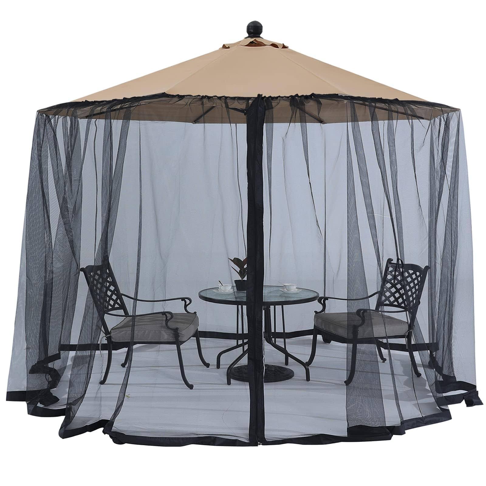 Outdoor Wind 9ft-11ft Patio Umbrella Netting with Zipper Door and Weight Bags,Black
