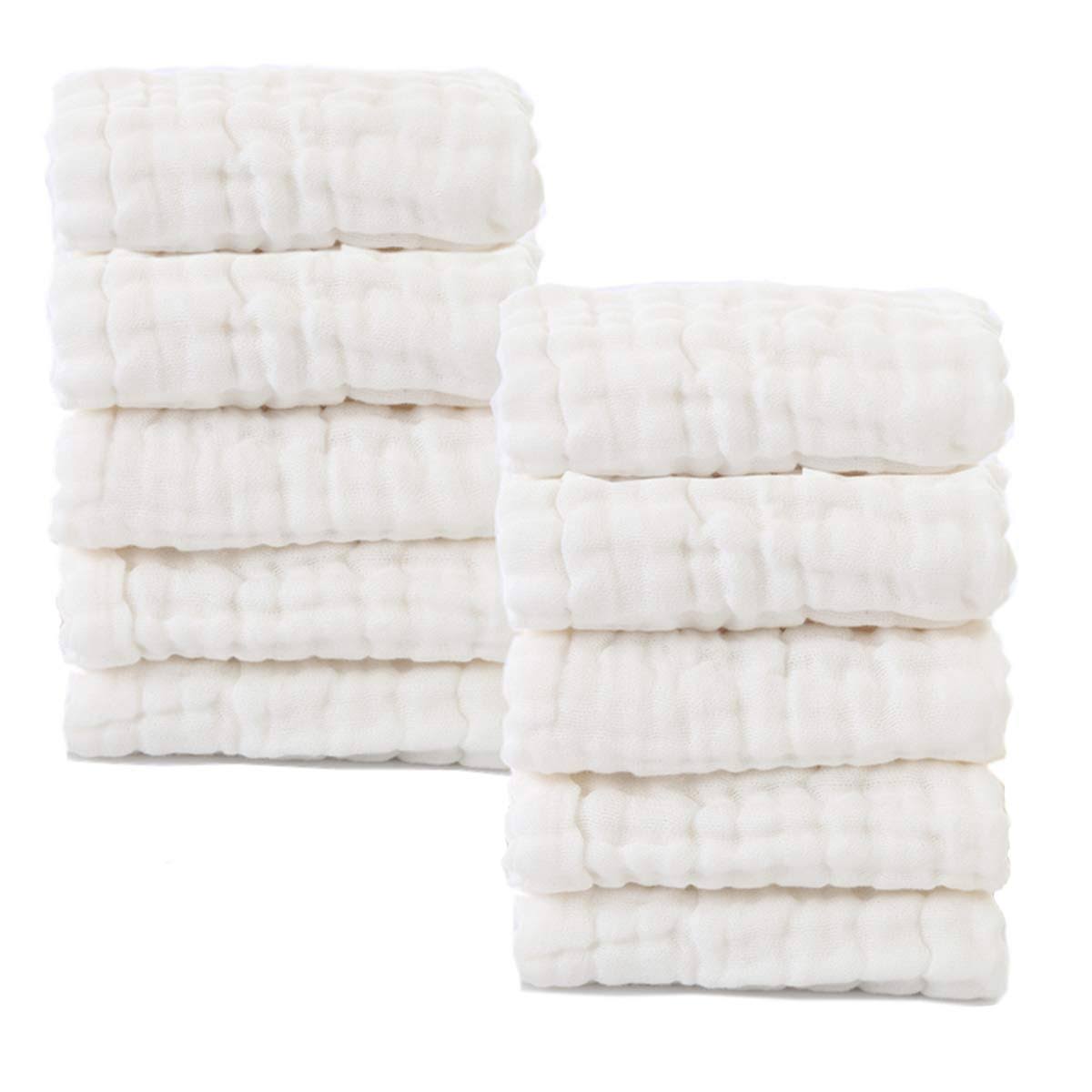 Baby Muslin Washcloths- Natural Muslin Cotton Baby Wipes - Soft Newborn Baby Face Towel for Sensitive Skin- Baby Registry As Shower Gift, 10 Pack