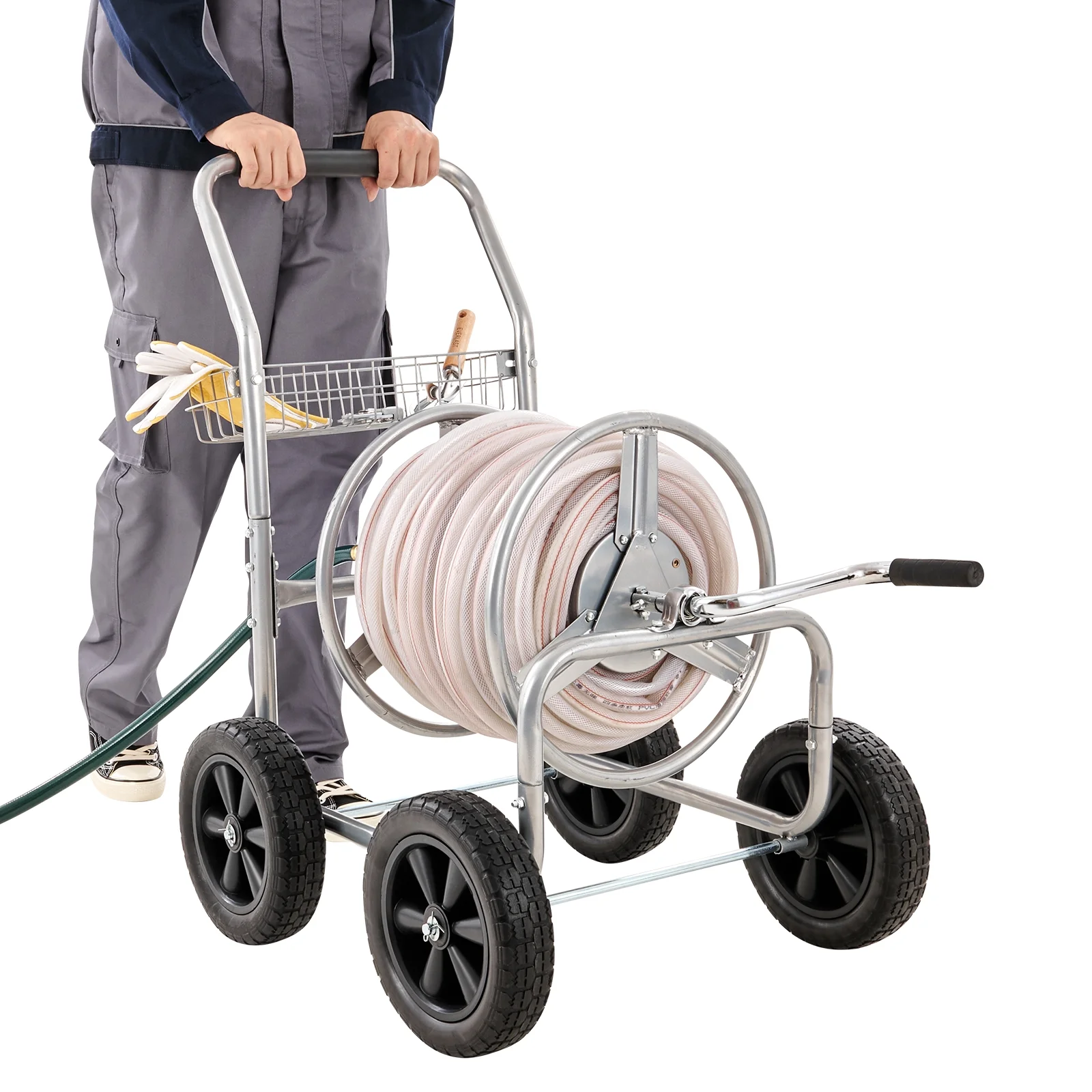 Hose Reel Cart with Wheels, Metal Hose Reel Holds 250 Feet of 5/8" Hose Capacity Heavy Duty Outdoor Water Planting Truck for Yard, Garden(250 ft) Image 9