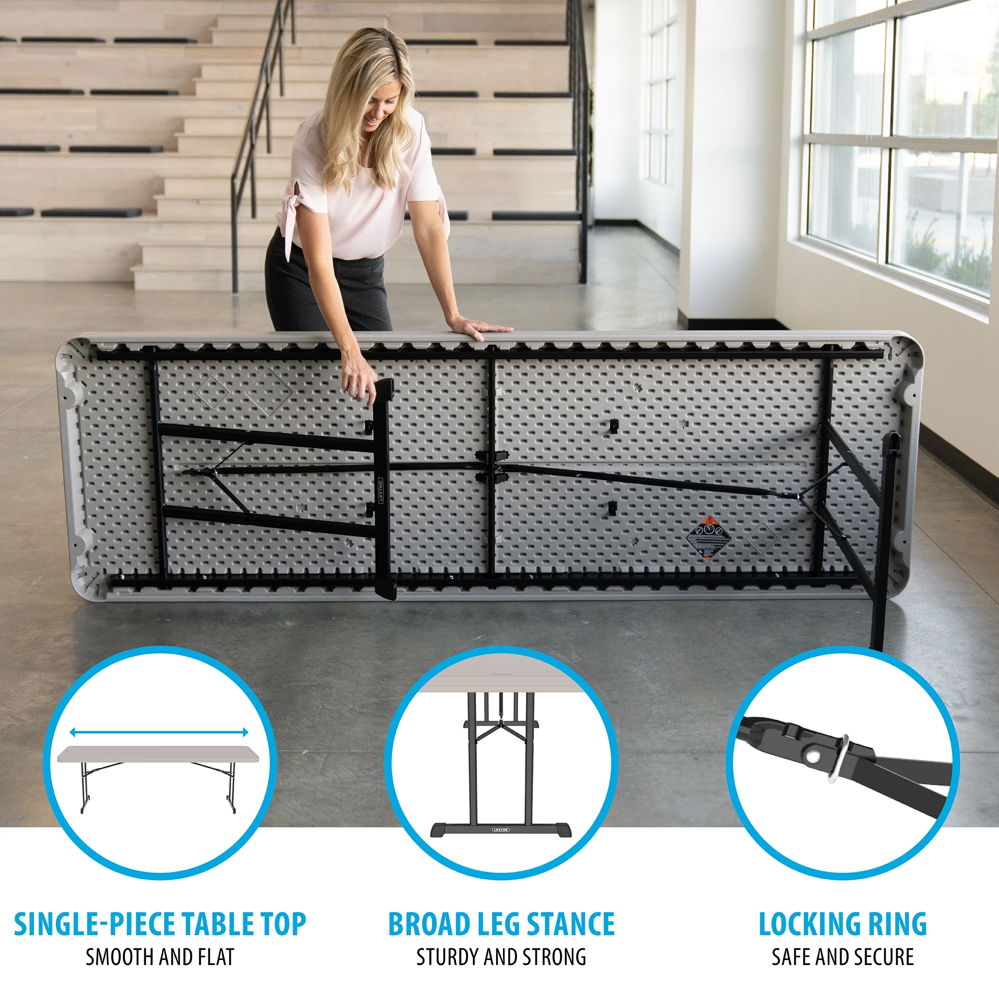 8 ft. Rectangle Folding Table, Indoor/Outdoor Professional Grade, Putty Set of 4 (480127) - Image 4
