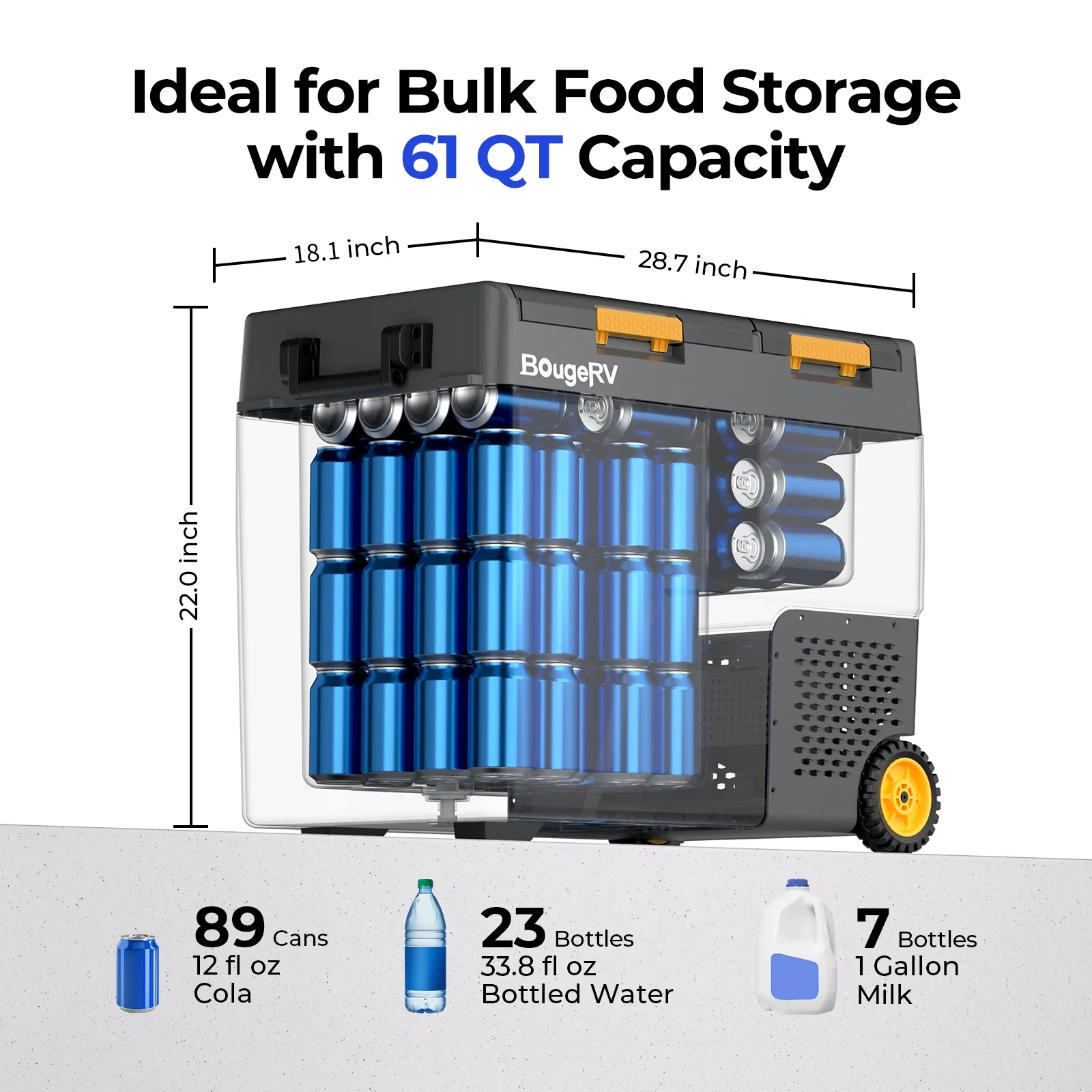 Car Refrigerator 61QT Dual Zone, 12 Volt Portable Freezer Fridge with Wheels, APP Control Compressor Refrigerator 12V/24V DC for RV Truck Vehicle Boat Outdoor Travel Camping Trip Use(61 Quart) - Image 2