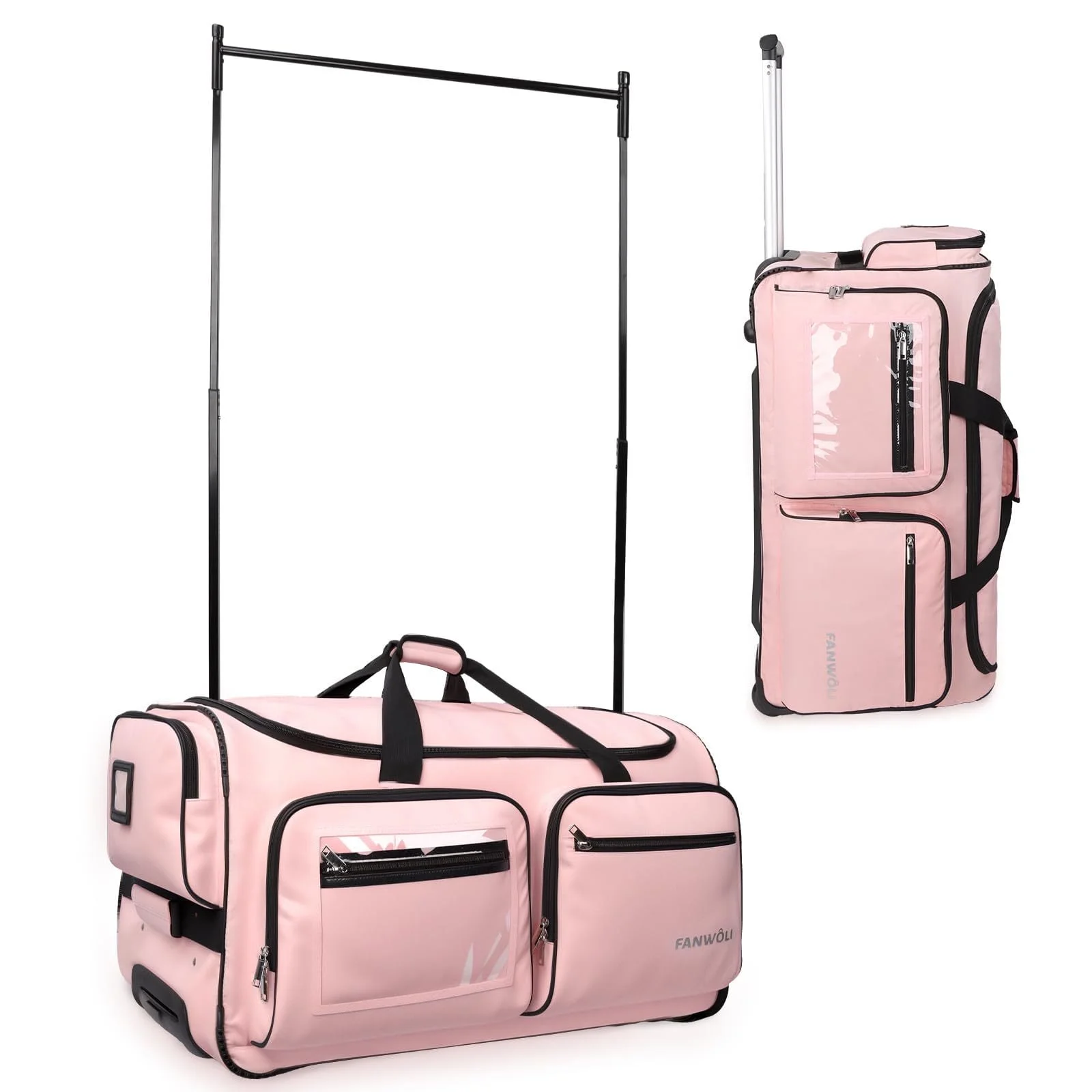 Dance Bag with Garment Rack 28"Collapsible Rolling Competition Dance Duffle Bag Lightweight Costume Wheeled Suitcase for Dancers Shows Livestreamer Athletes(Pink-28Inch) - Image 2