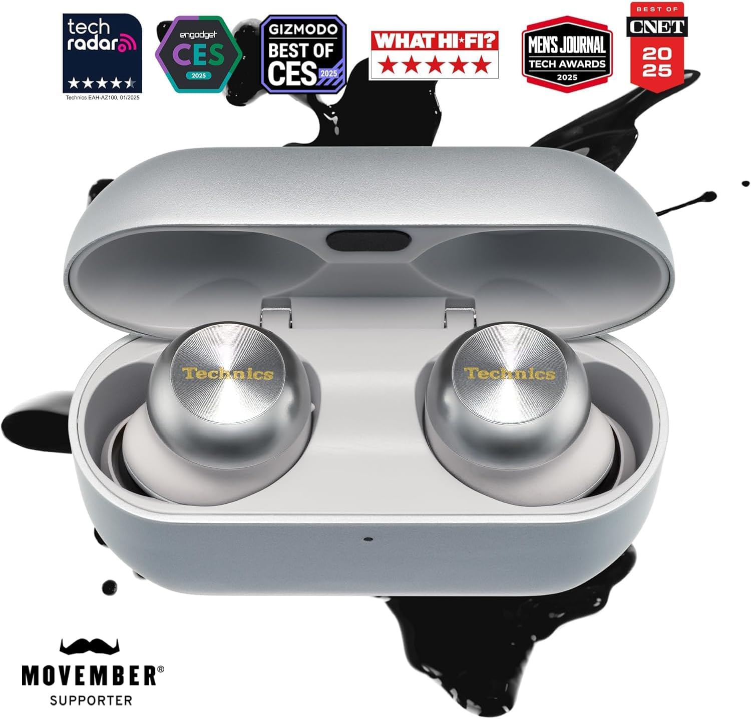 Technics Reference Class Hi-Fi Wireless Earbuds  Dolby Atmos with Head Tracking  Adaptive Noise Cancelling  3 Device Multipoint  10-hr Battery  Wireless Charging  Improved Fit - EAH-AZ100-S (Silver)