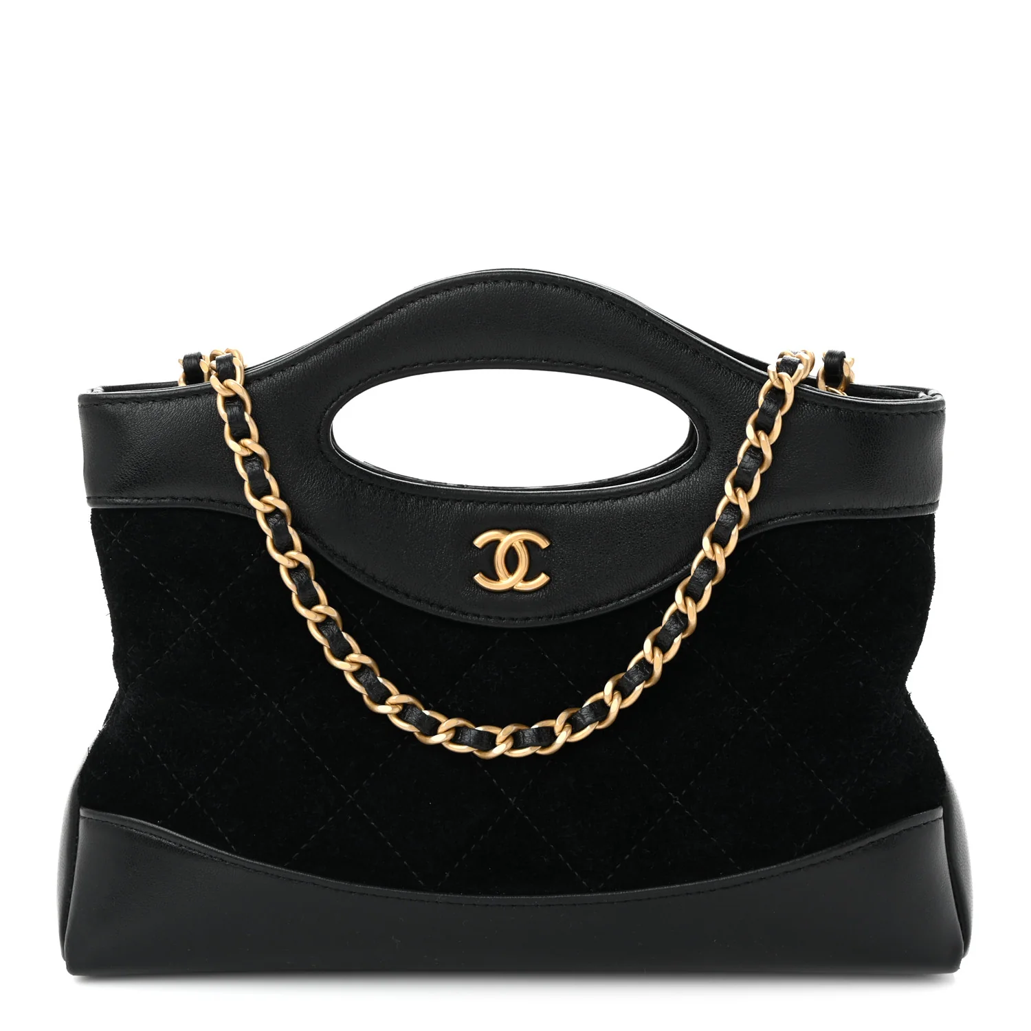 Suede Shiny Crumpled Calfskin Quilted Nano 31 Shopping Bag Black