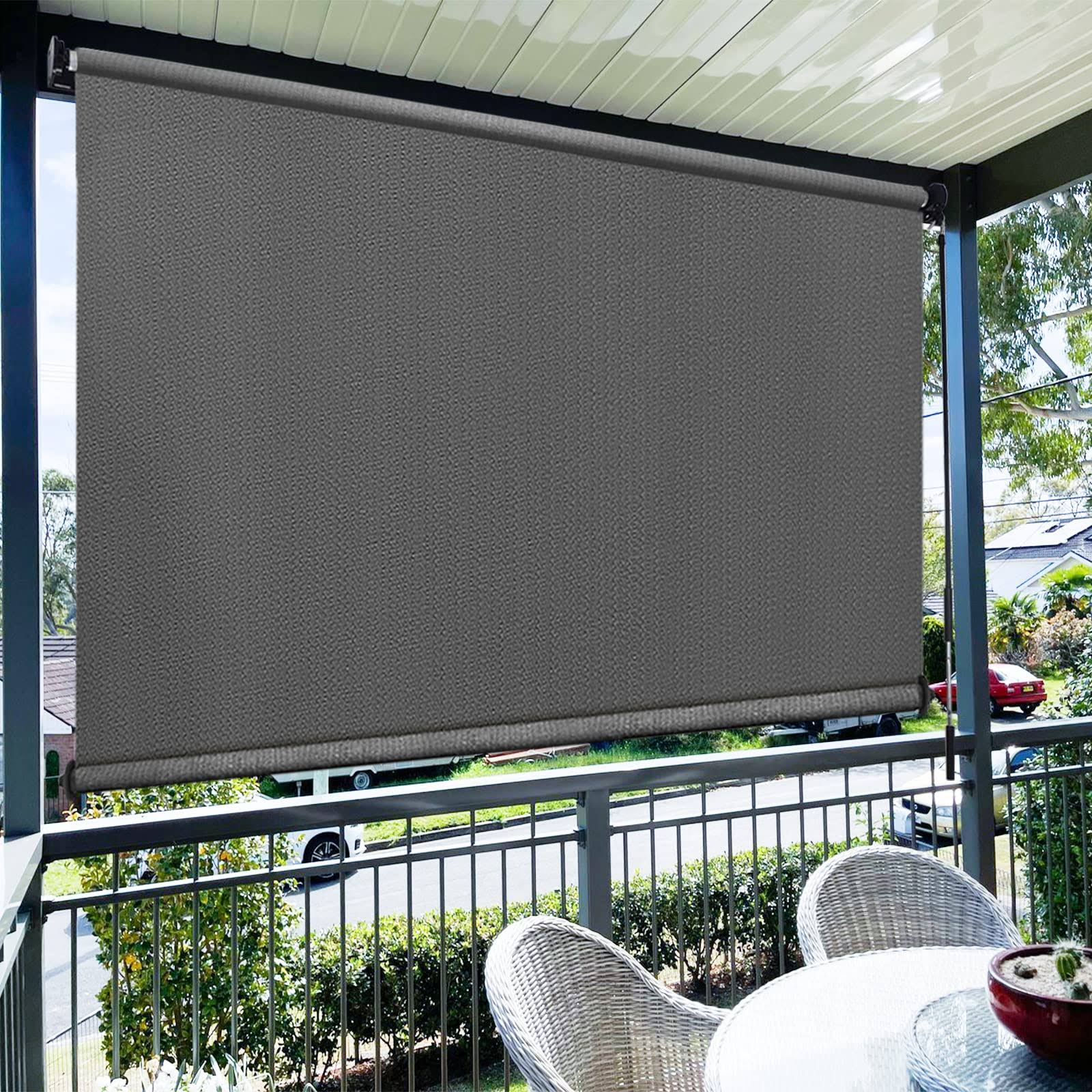 Amagenix Outdoor Roller Shades 6'(w) x 8'(H), Exterior Cordless Patio Shades Roll Up Outdoor Blinds for Porch Gazebo, Gray