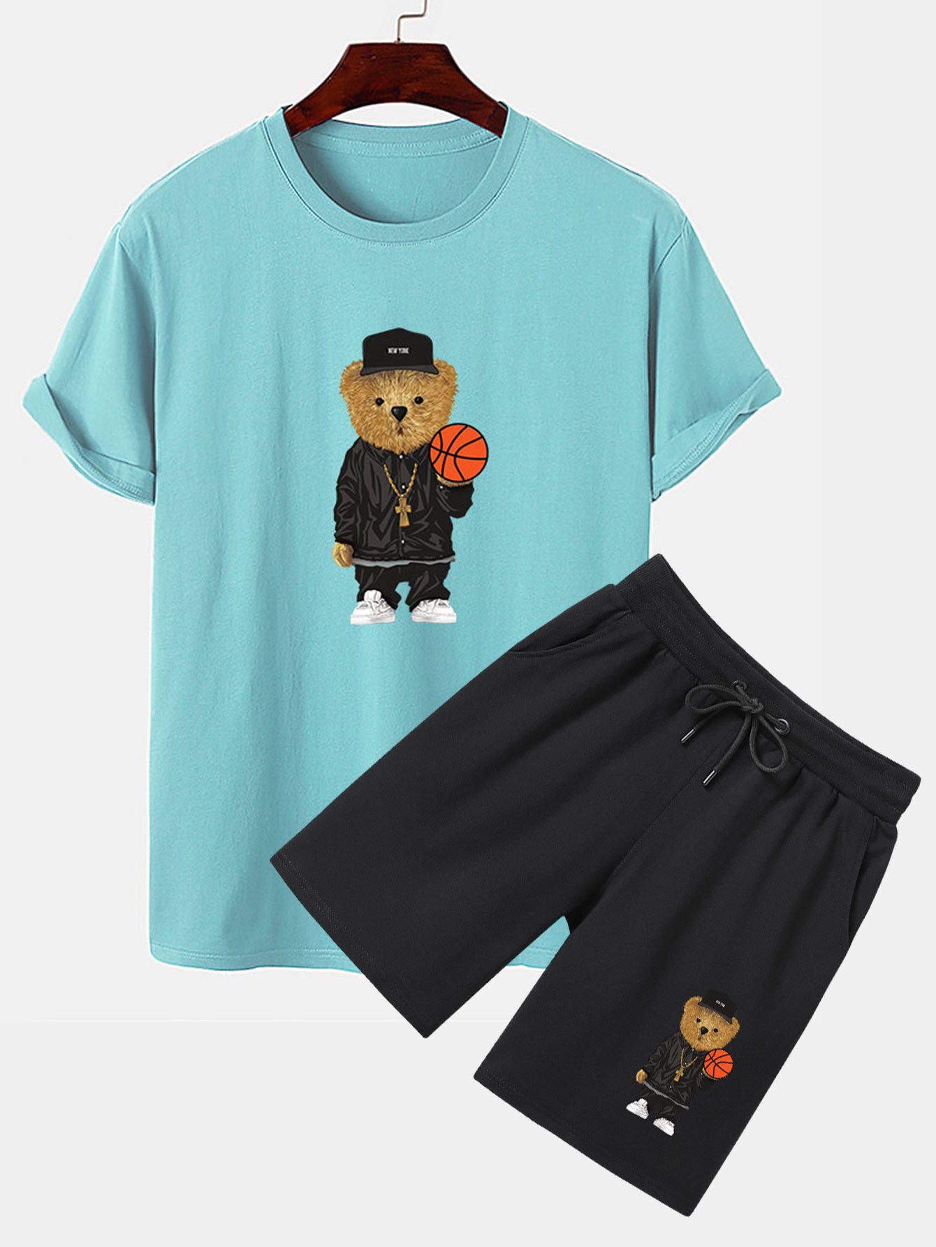 T-shirt et short imprimé ours basketteur